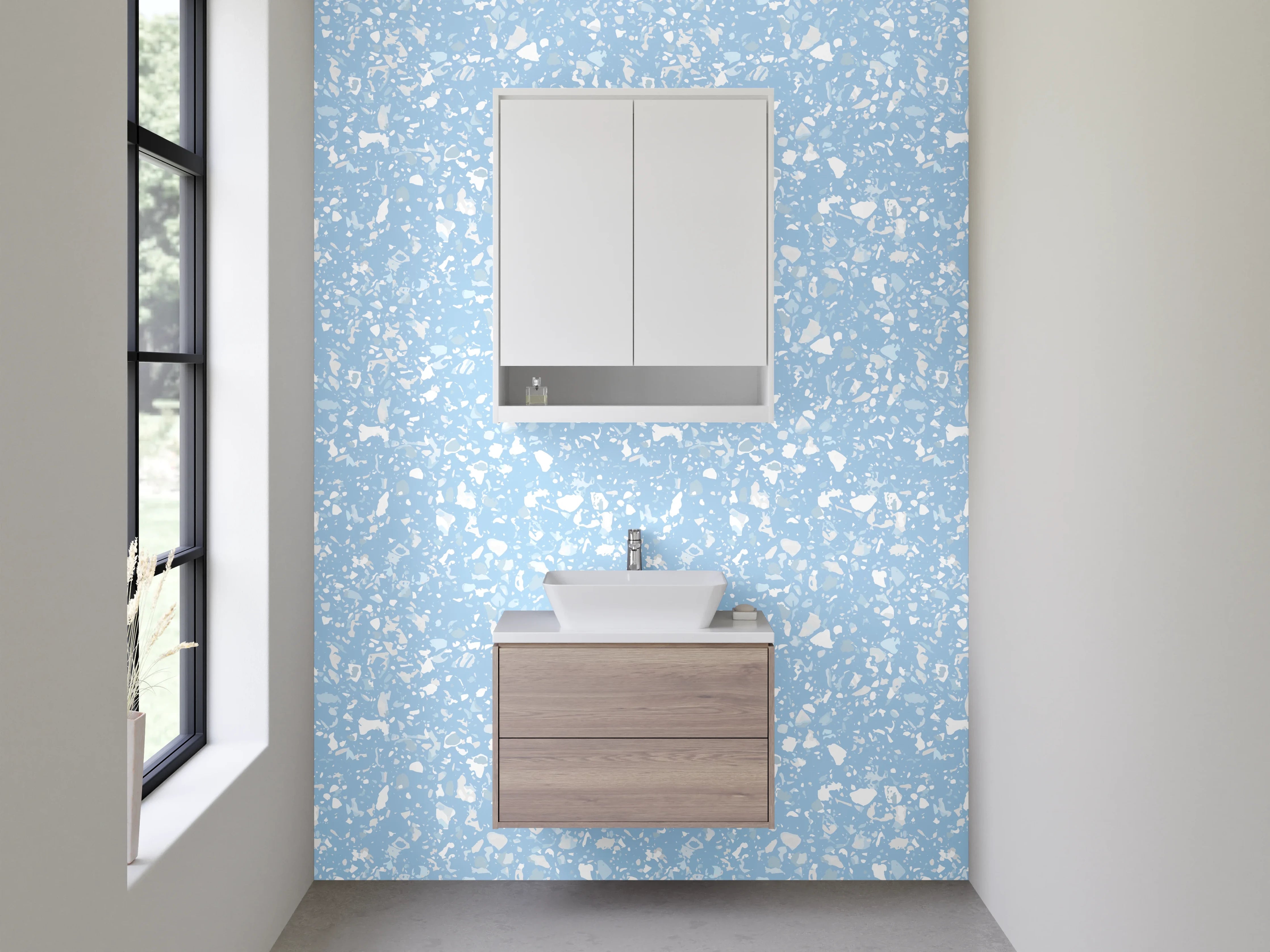 Waschbecken-Rückwand - Hellblaues Punktmuster Modern