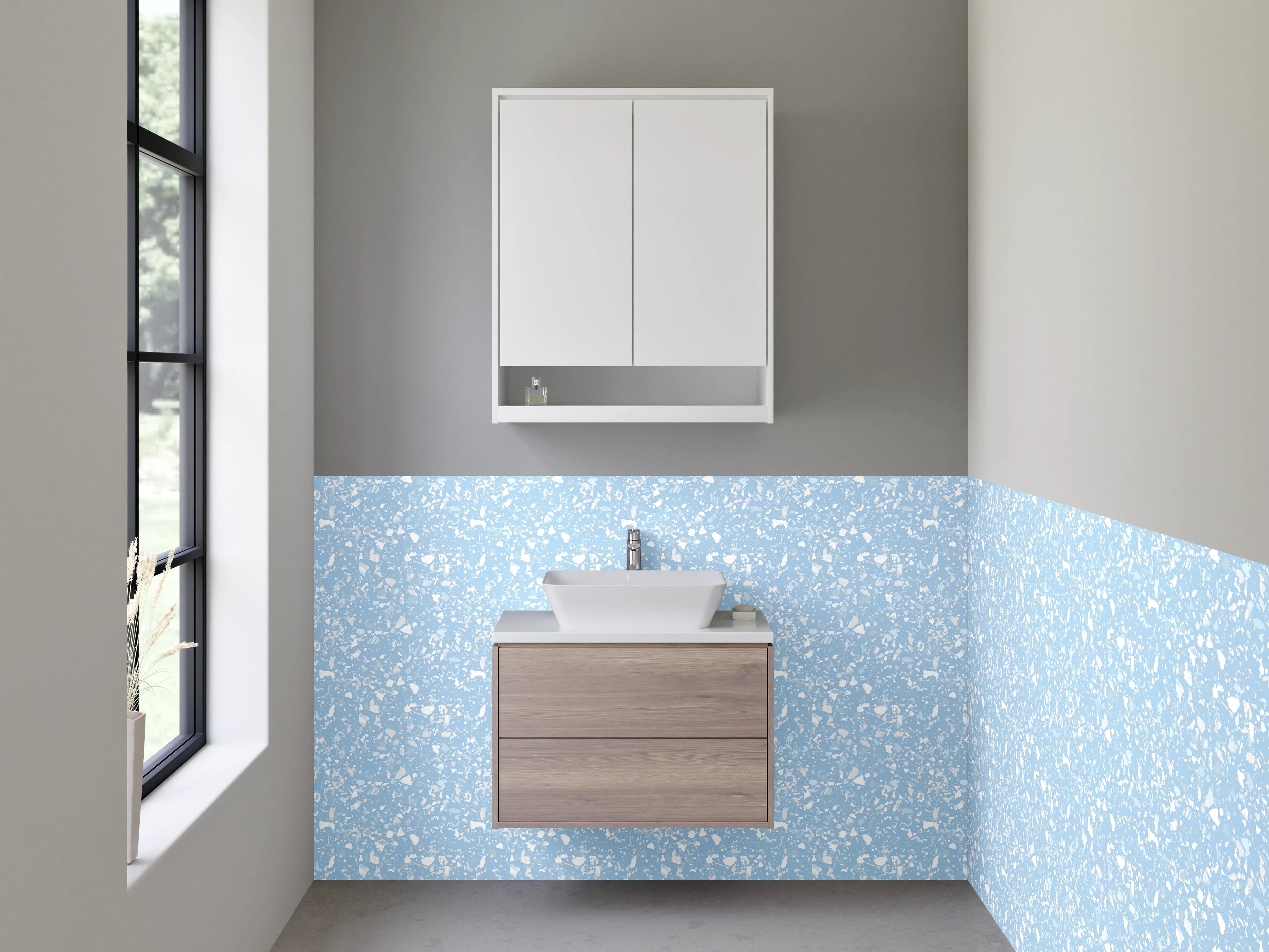 Waschbecken-Rückwand - Hellblaues Punktmuster Modern