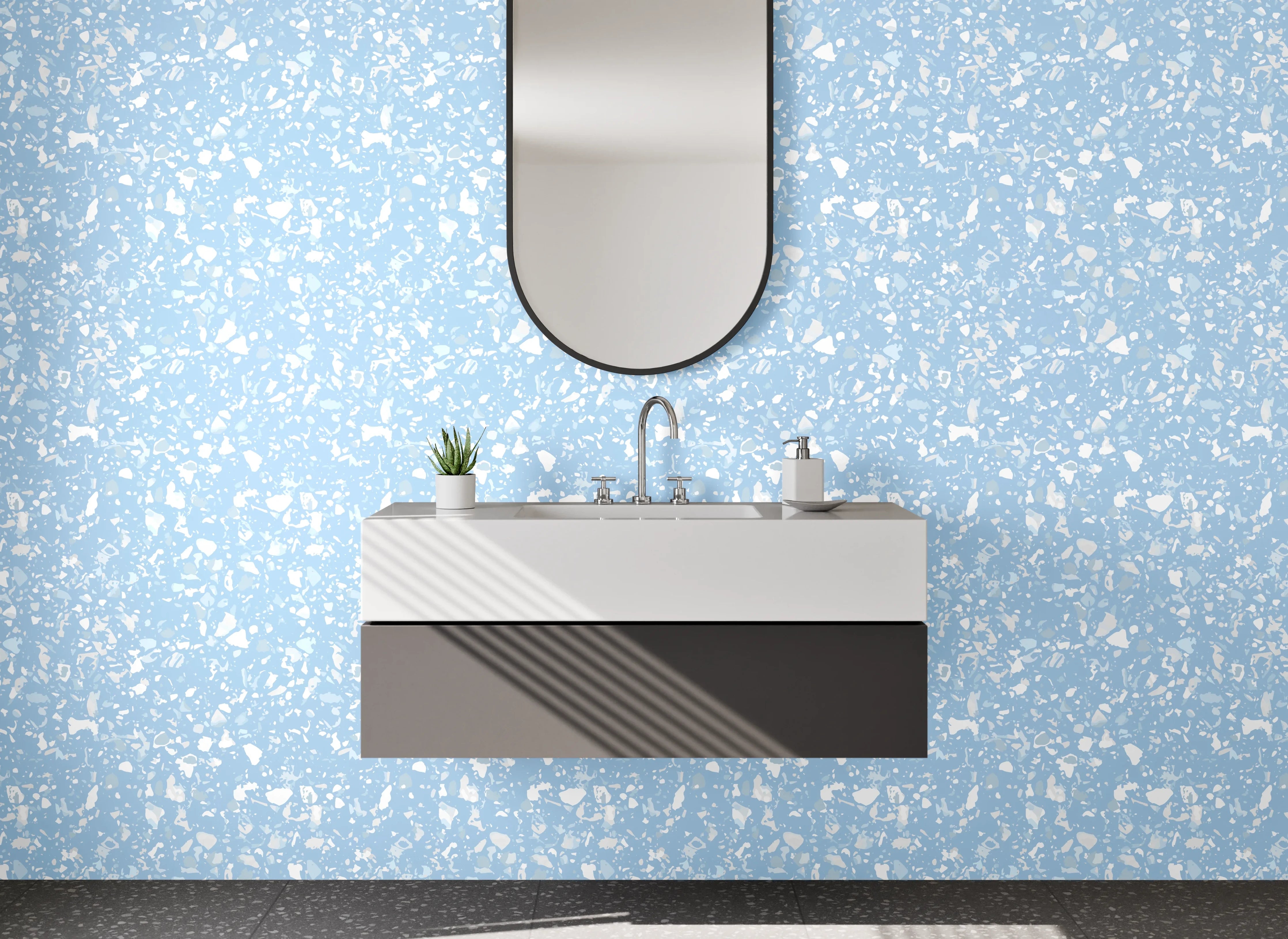 Waschbecken-Rückwand - Hellblaues Punktmuster Modern