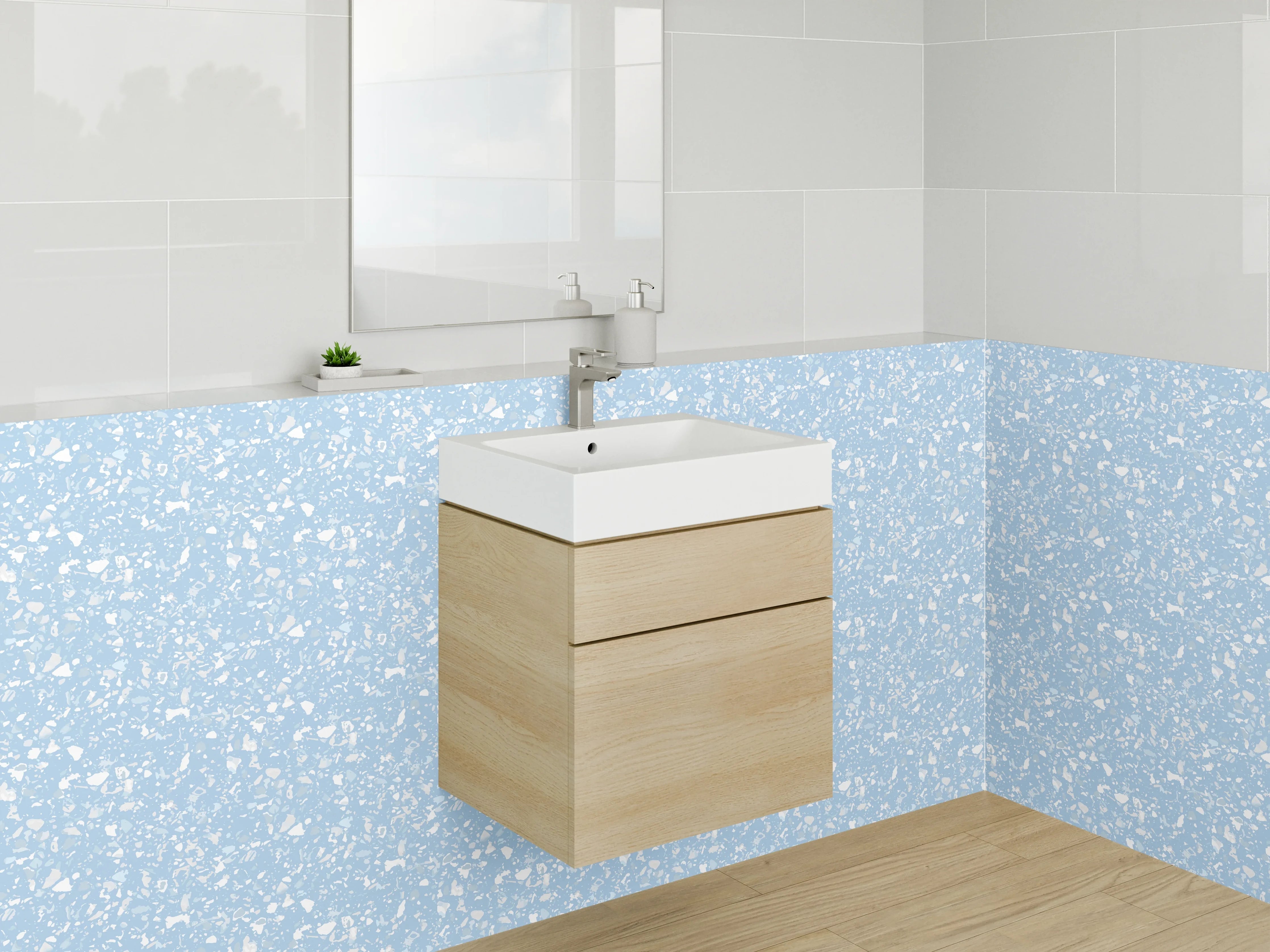 Waschbecken-Rückwand - Hellblaues Punktmuster Modern
