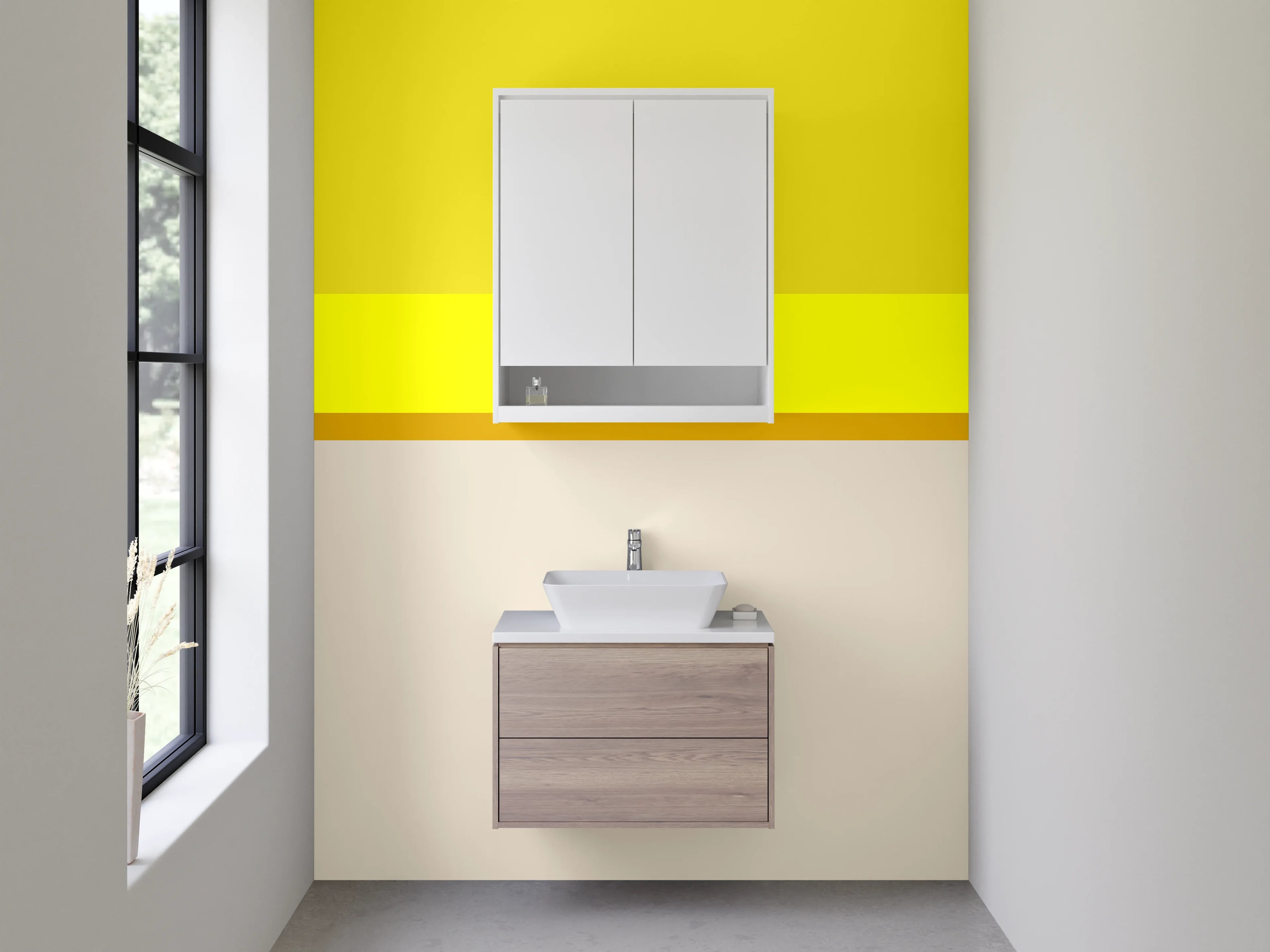 Waschbecken-Rückwand - Helle Gelb-Töne mit beige Akzenten