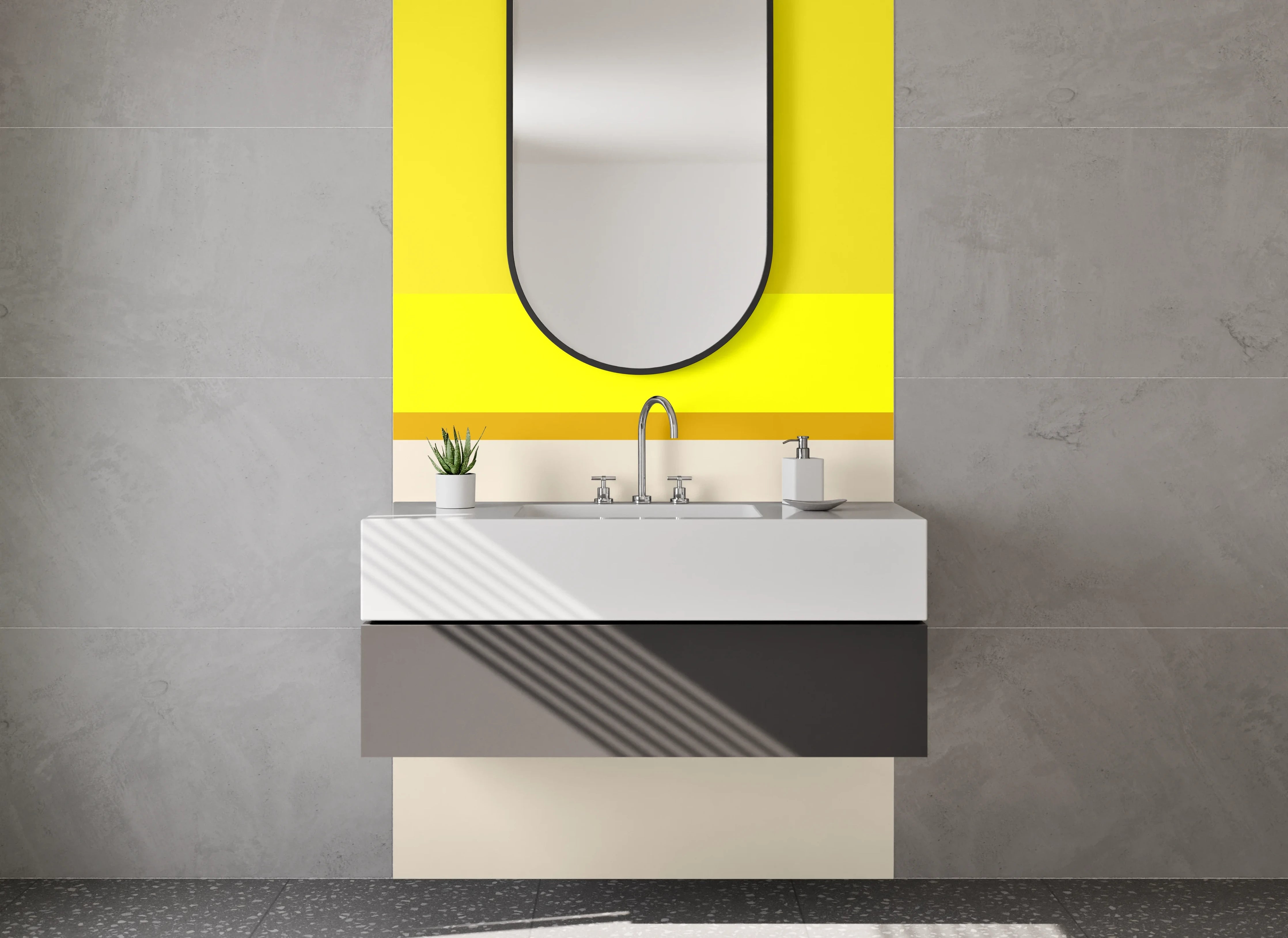 Waschbecken-Rückwand - Helle Gelb-Töne mit beige Akzenten