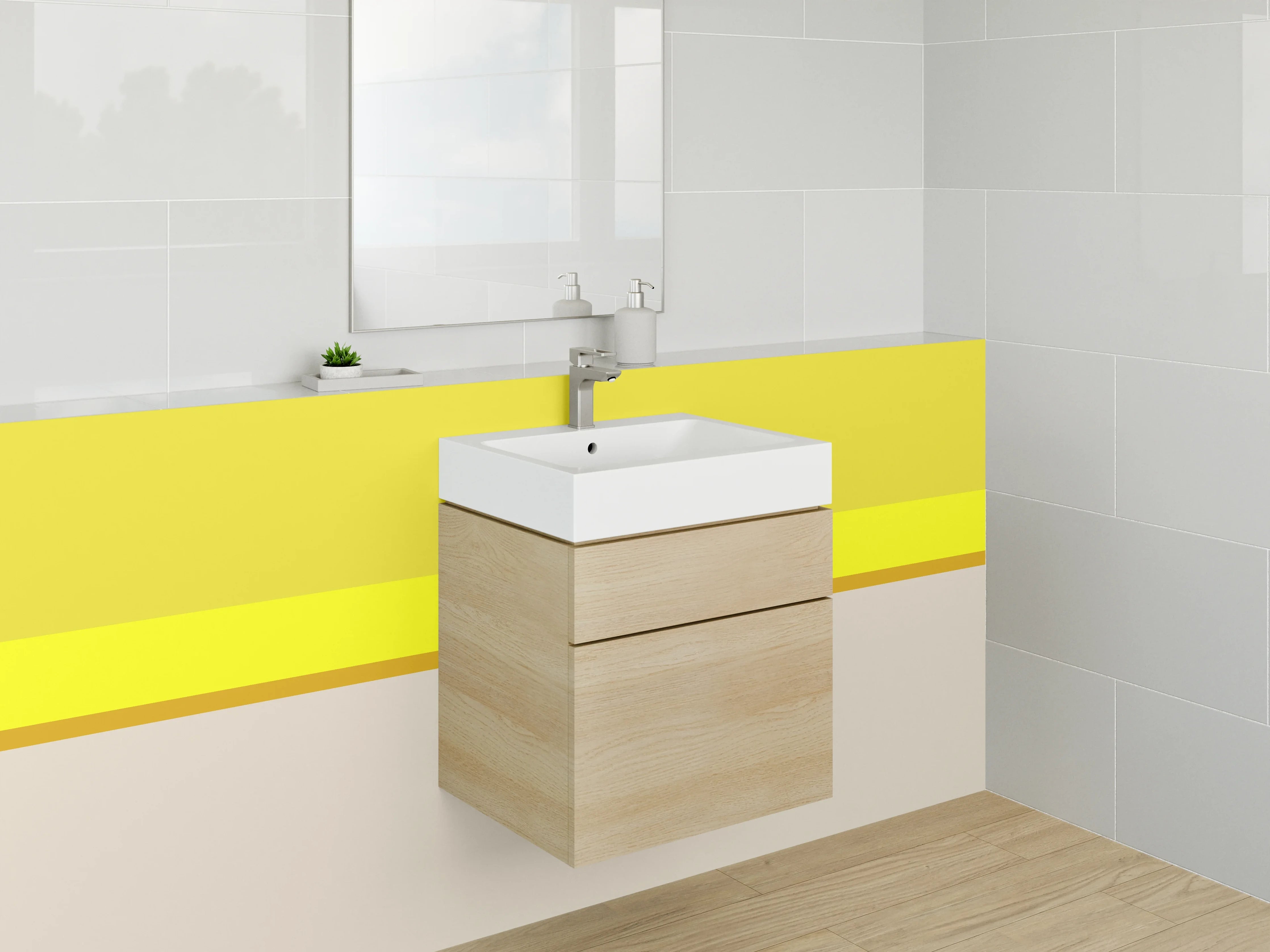 Waschbecken-Rückwand - Helle Gelb-Töne mit beige Akzenten