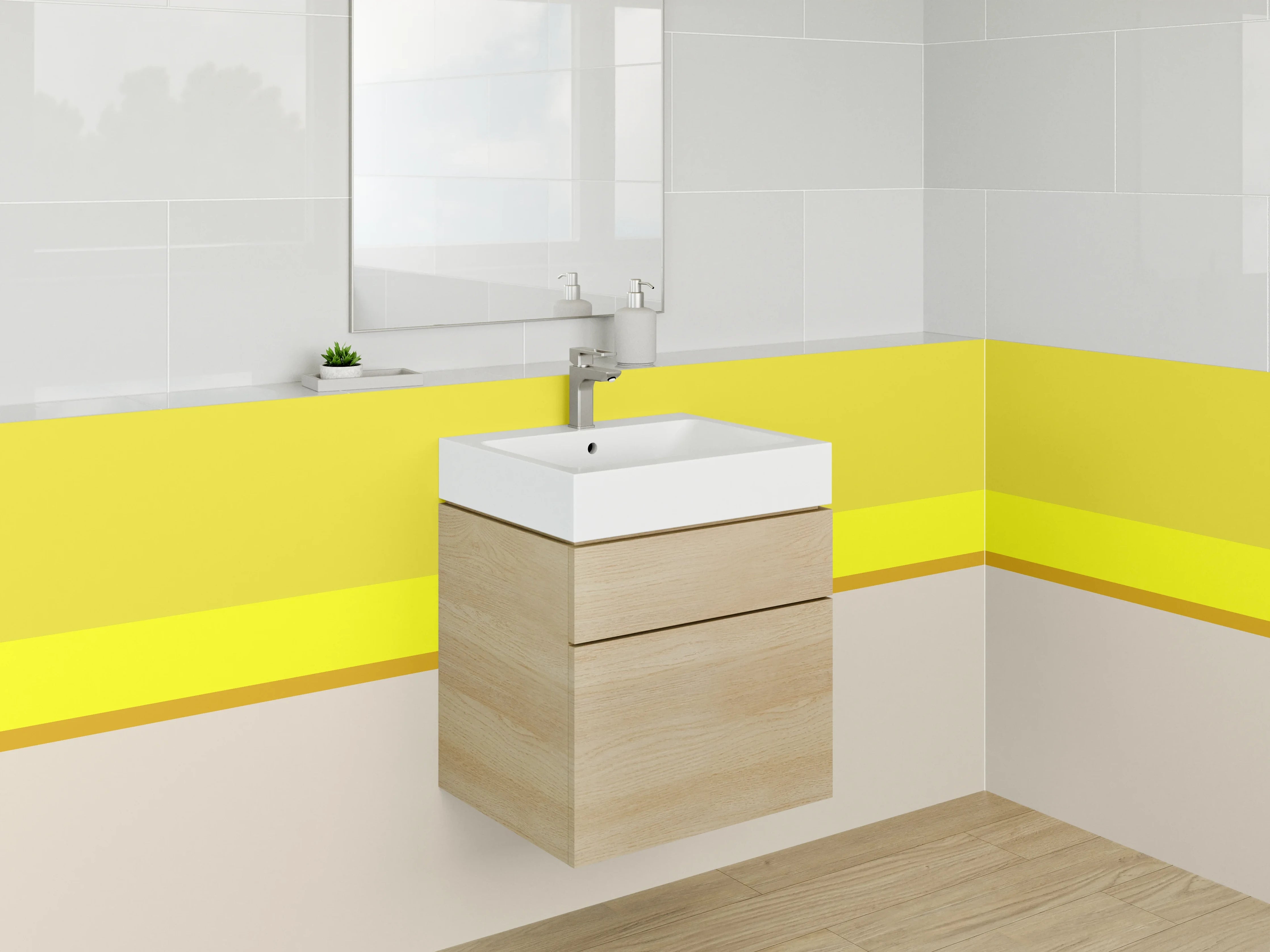 Waschbecken-Rückwand - Helle Gelb-Töne mit beige Akzenten