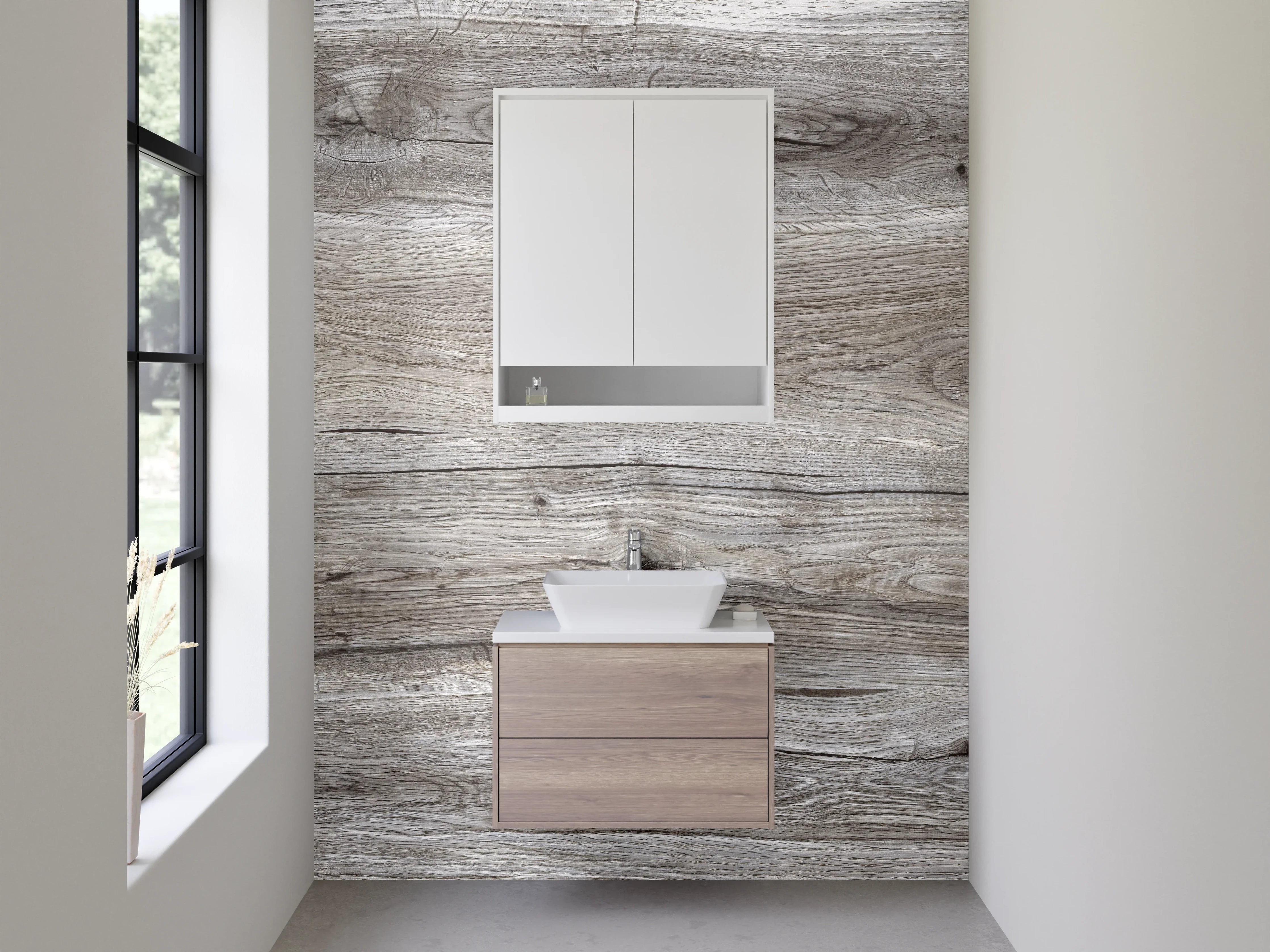 Waschbecken-Rückwand - Helle Holzoptik mit Naturstruktur