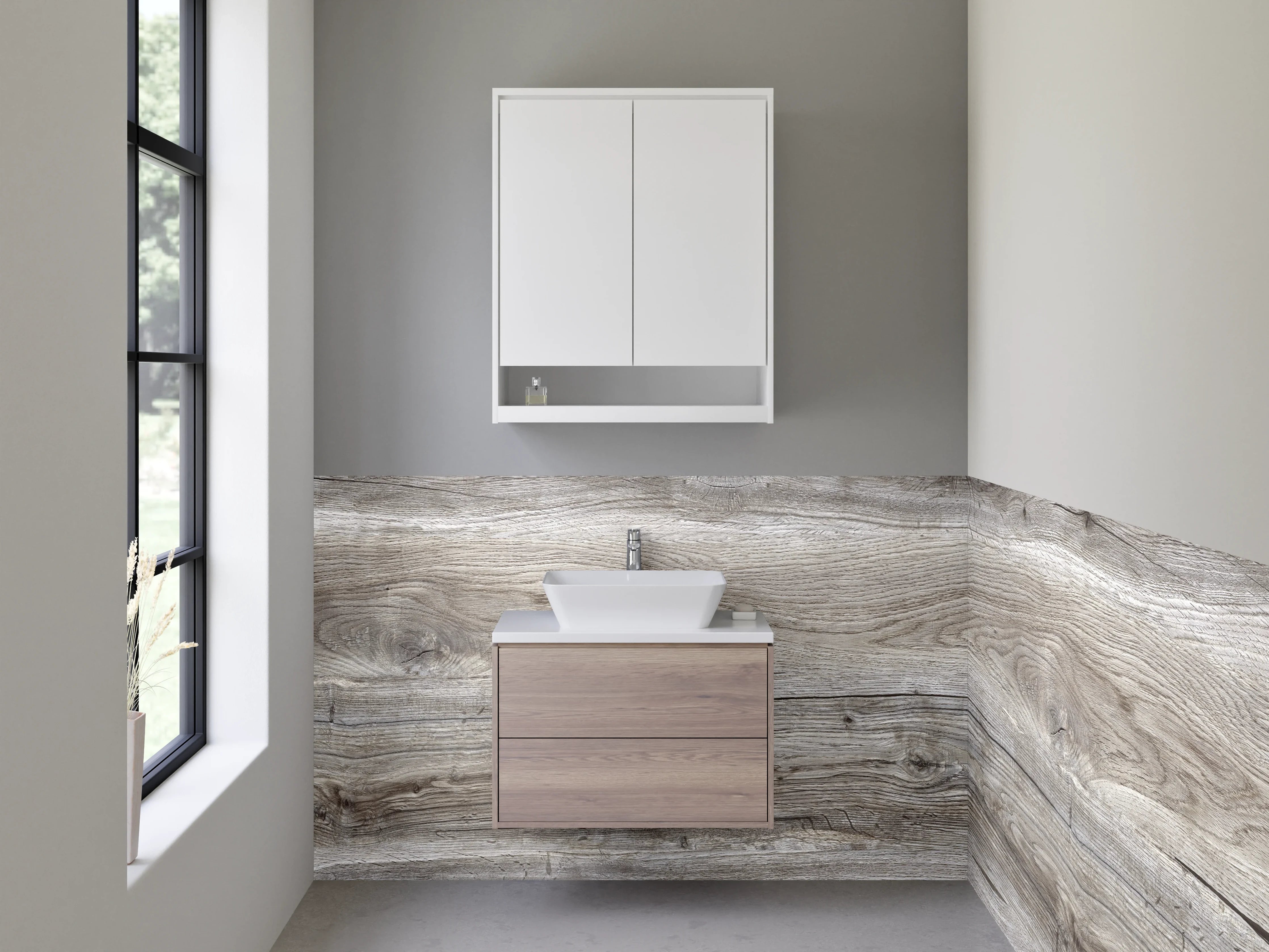 Waschbecken-Rückwand - Helle Holzoptik mit Naturstruktur