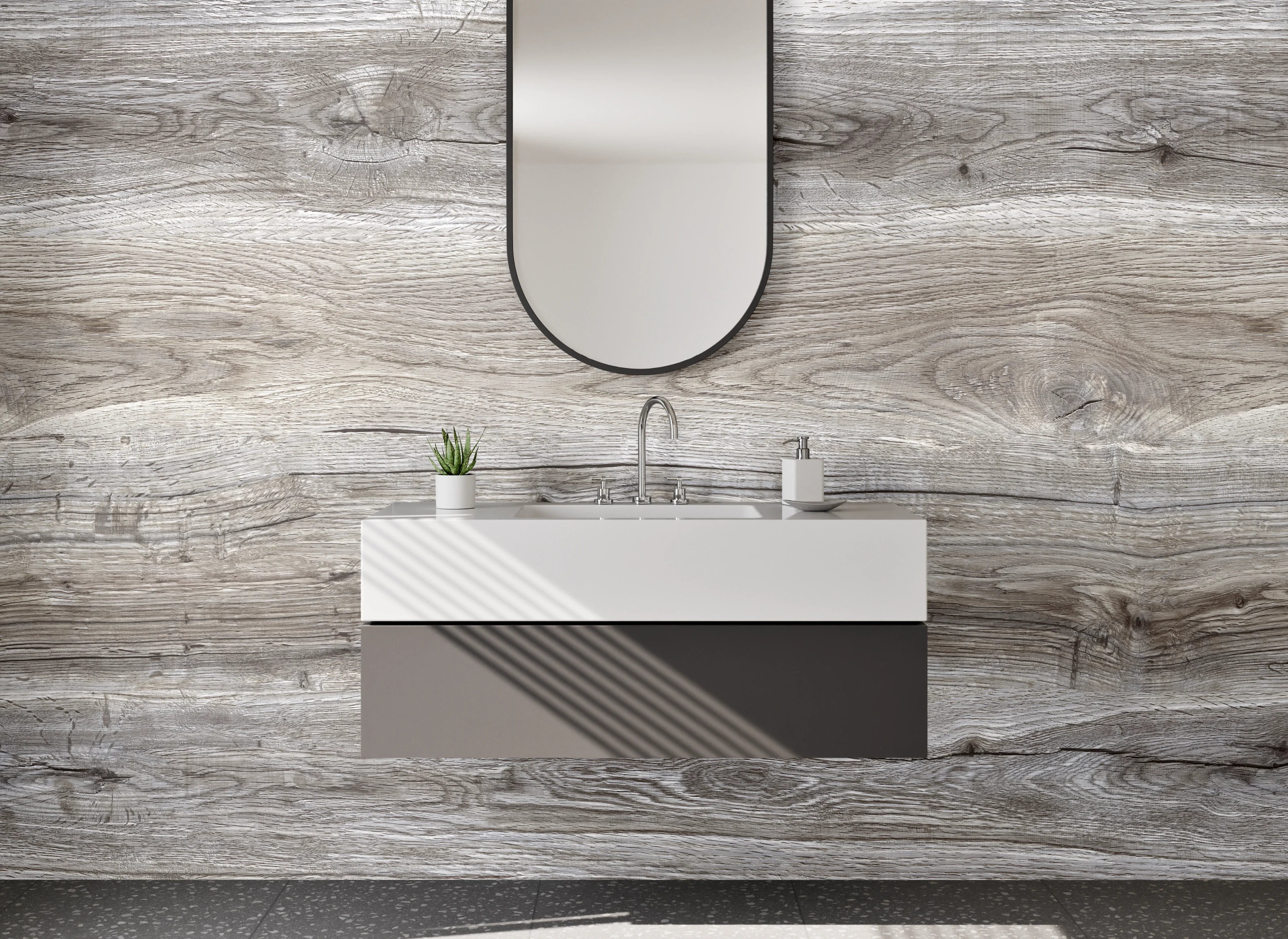 Waschbecken-Rückwand - Helle Holzoptik mit Naturstruktur