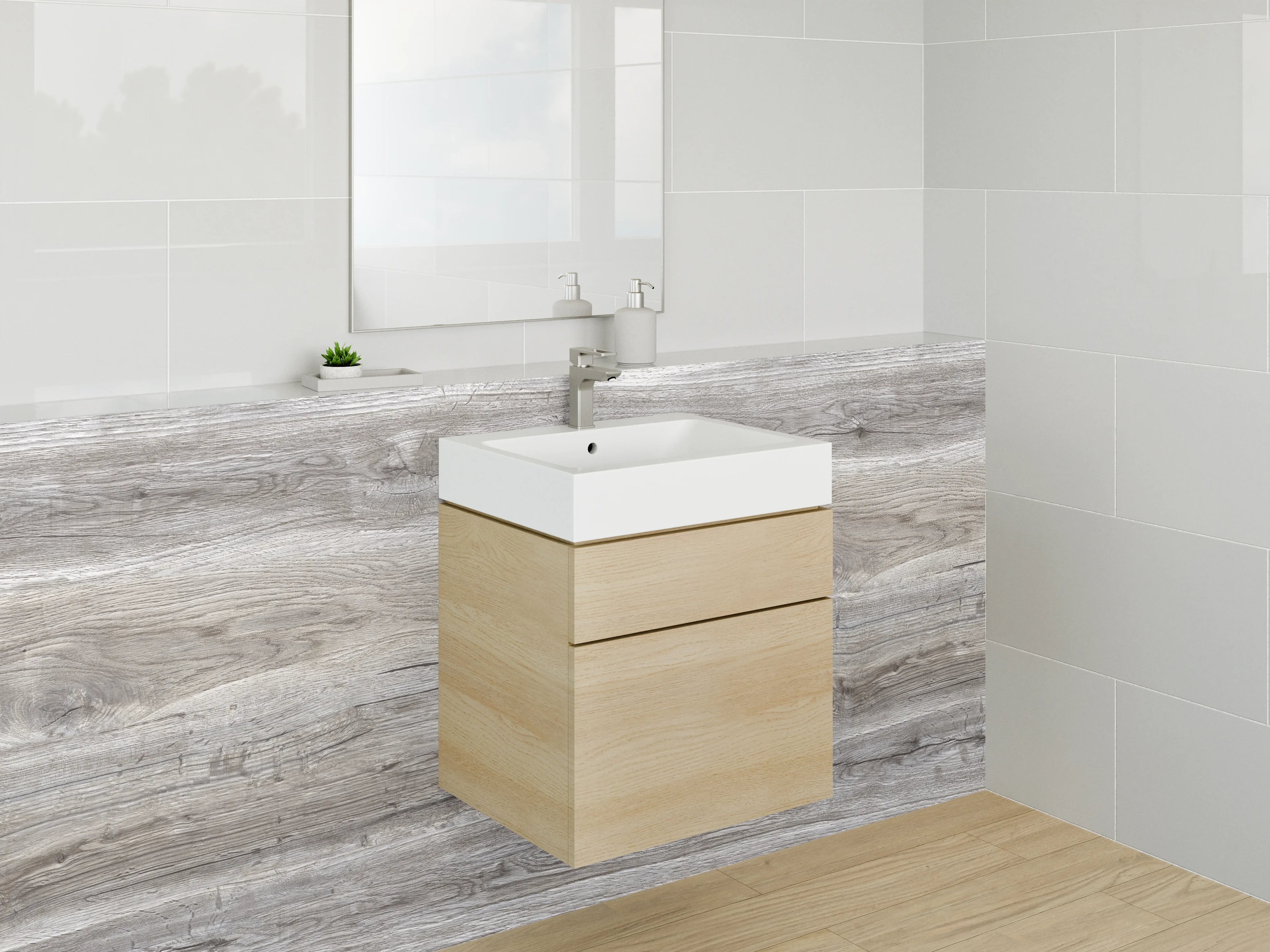 Waschbecken-Rückwand - Helle Holzoptik mit Naturstruktur