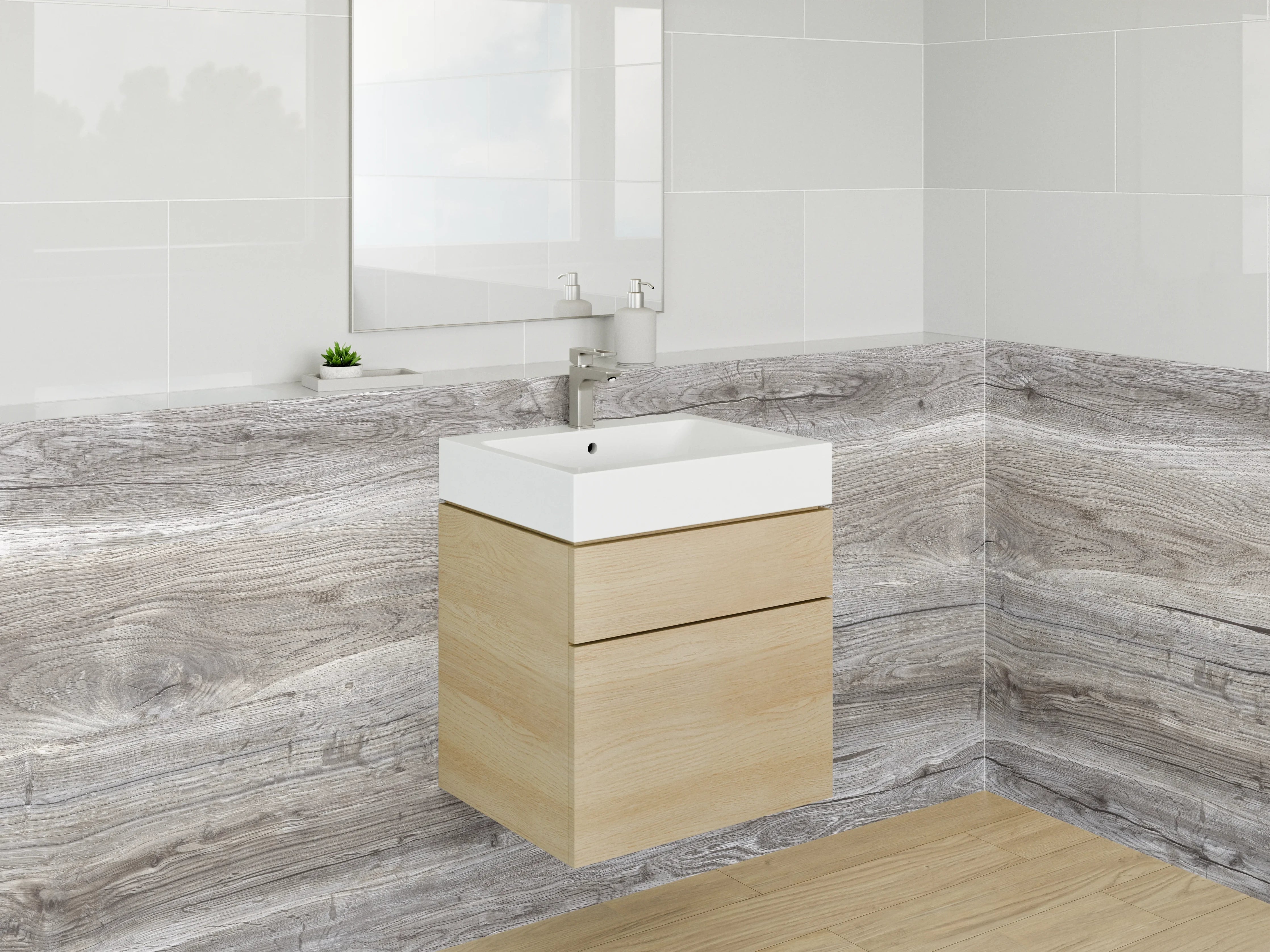 Waschbecken-Rückwand - Helle Holzoptik mit Naturstruktur