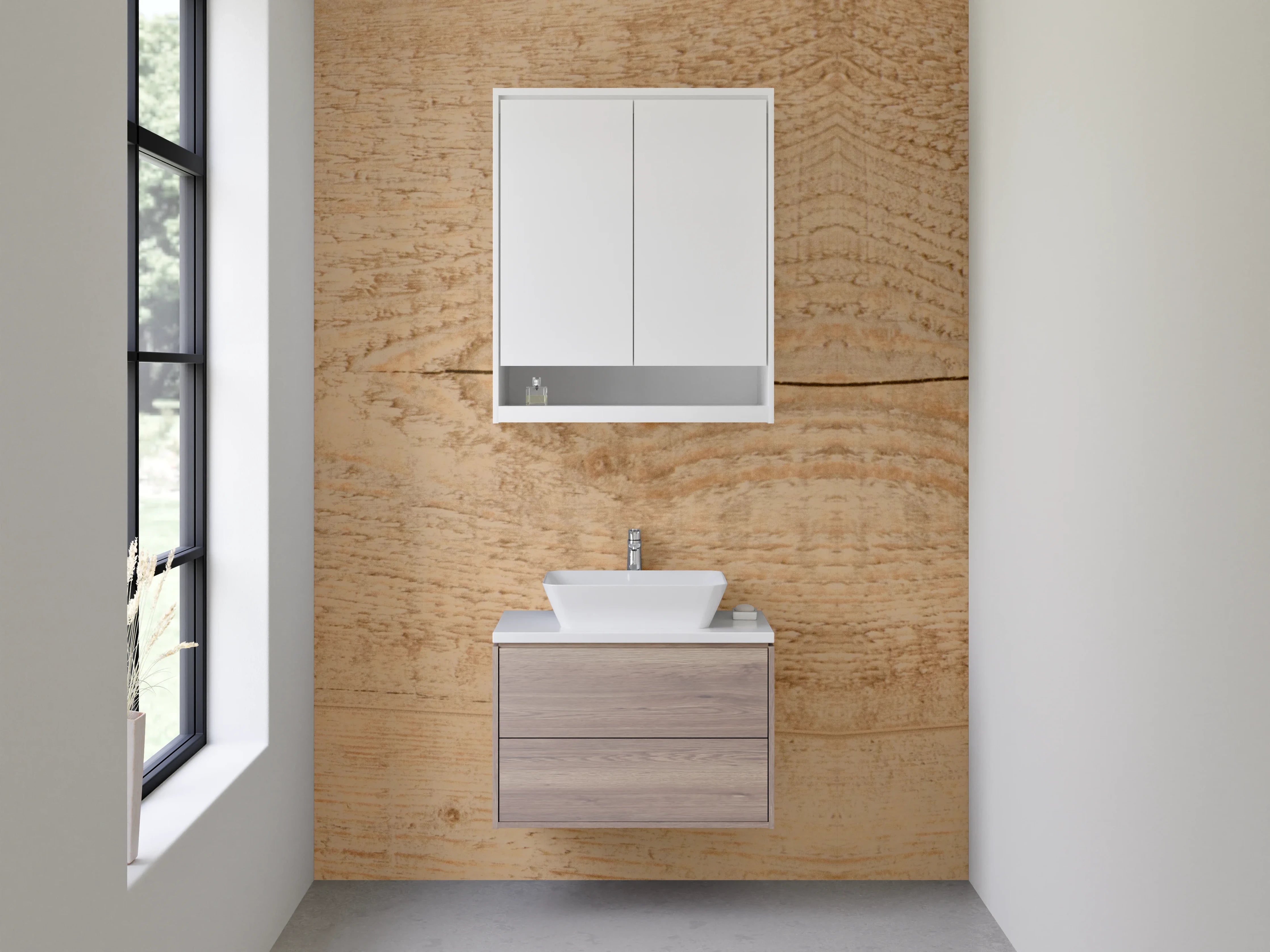 Waschbecken-Rückwand - Helle Holzoptik mit natürlichen Maserungen