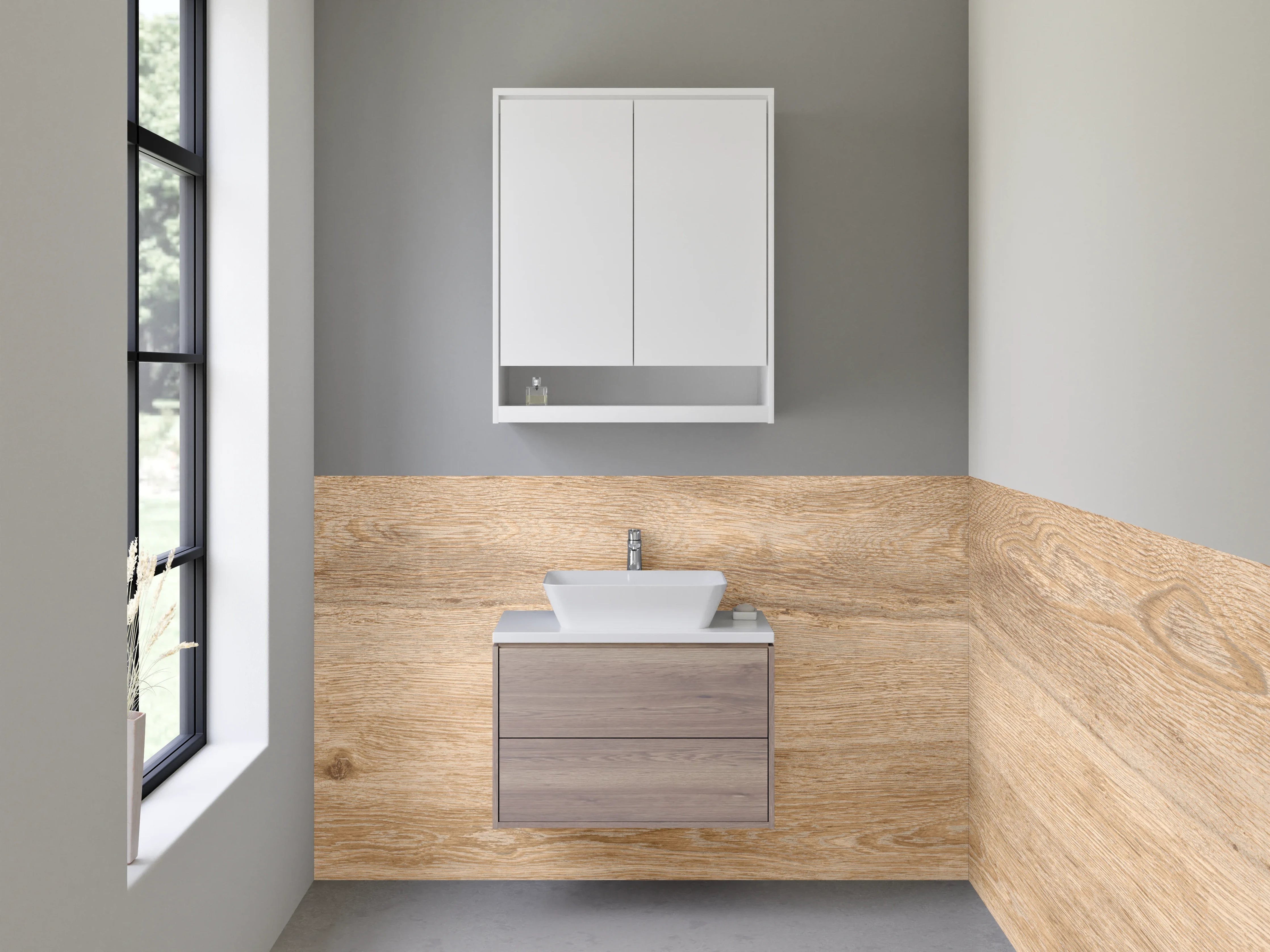 Waschbecken-Rückwand - Helle Holzoptik mit natürlicher Maserung