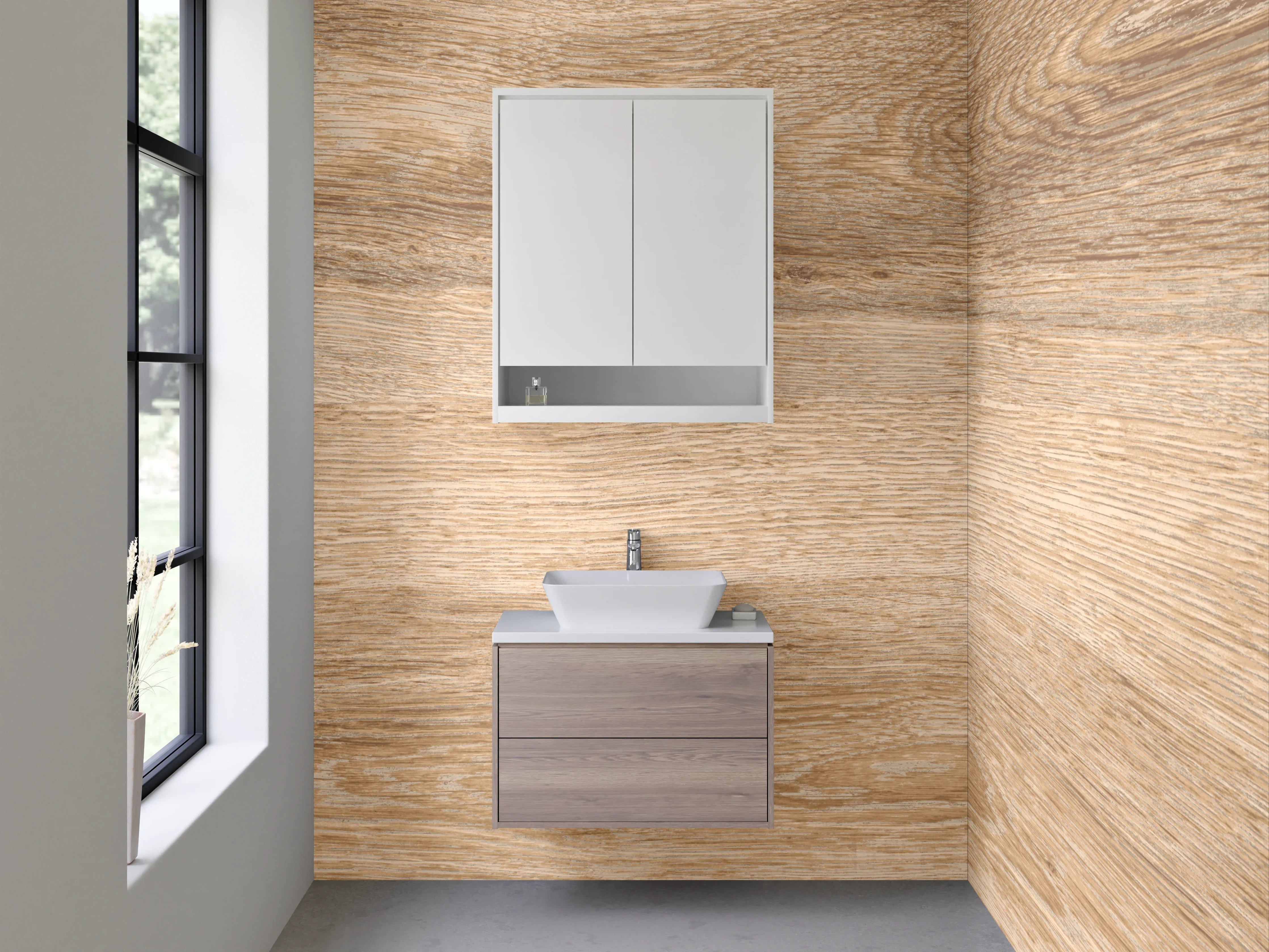 Waschbecken-Rückwand - Helle Holzoptik mit natürlicher Maserung