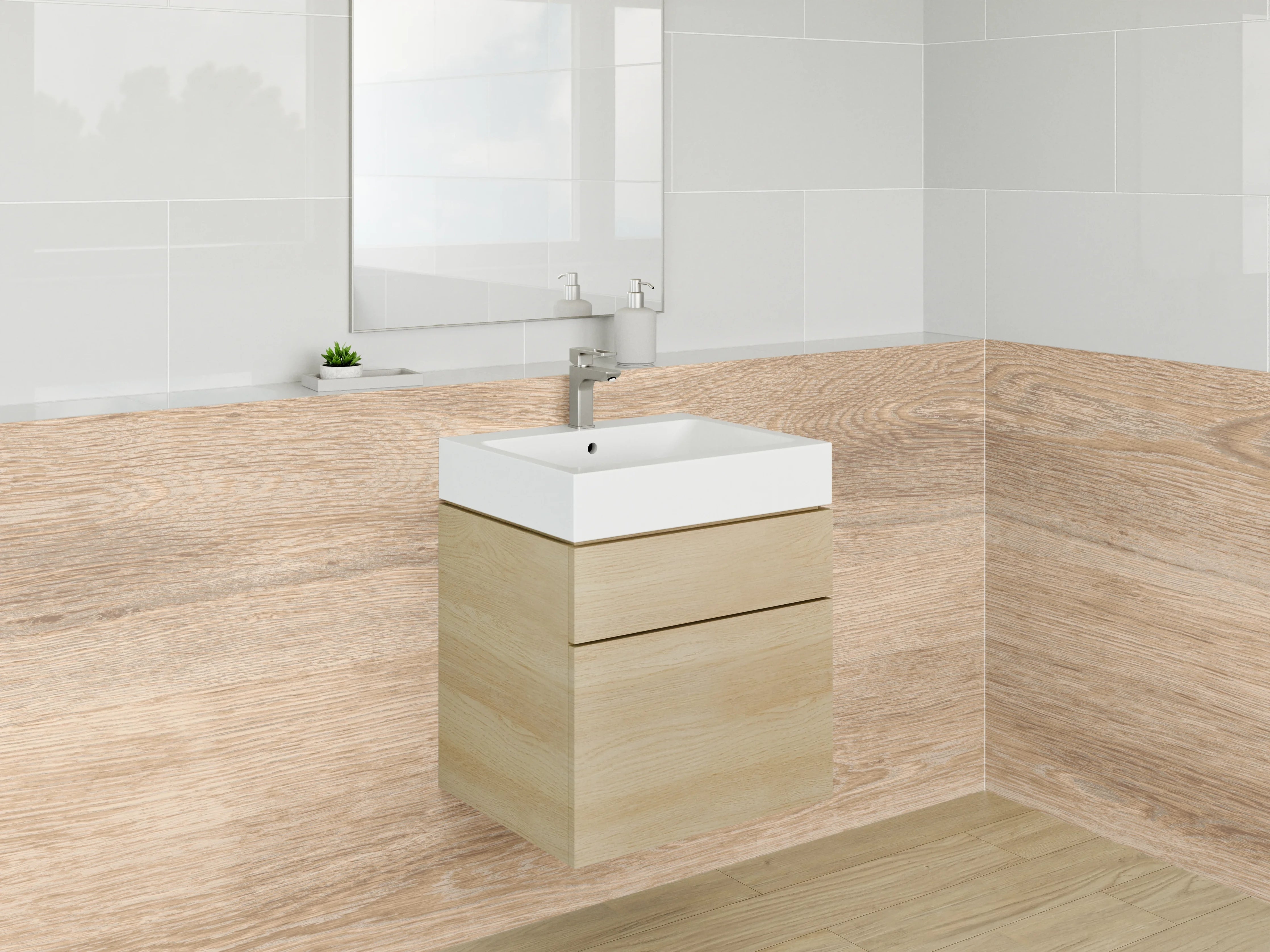 Waschbecken-Rückwand - Helle Holzoptik mit natürlicher Maserung