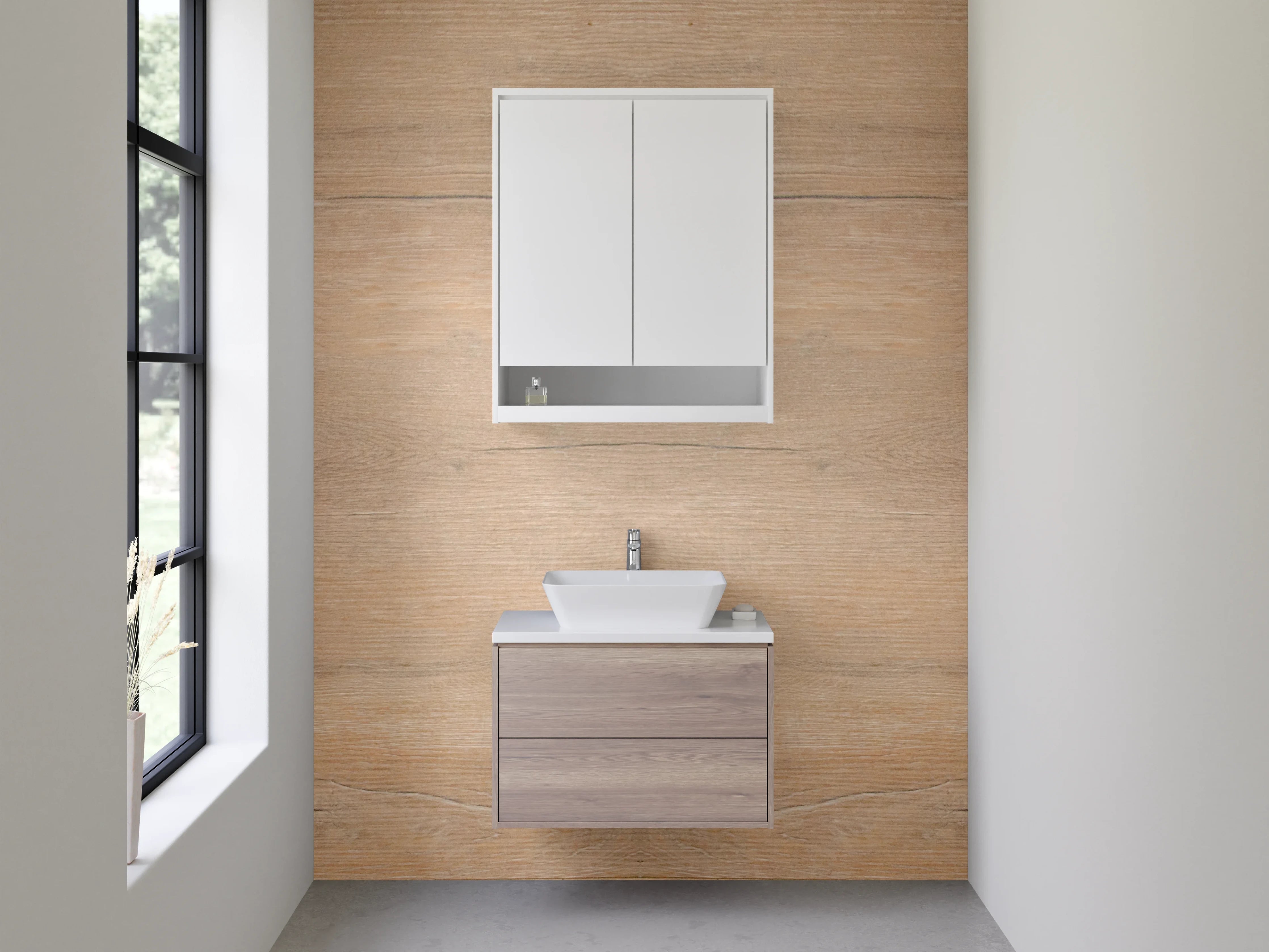 Waschbecken-Rückwand - Helle Holztextur mit natürlicher Maserung