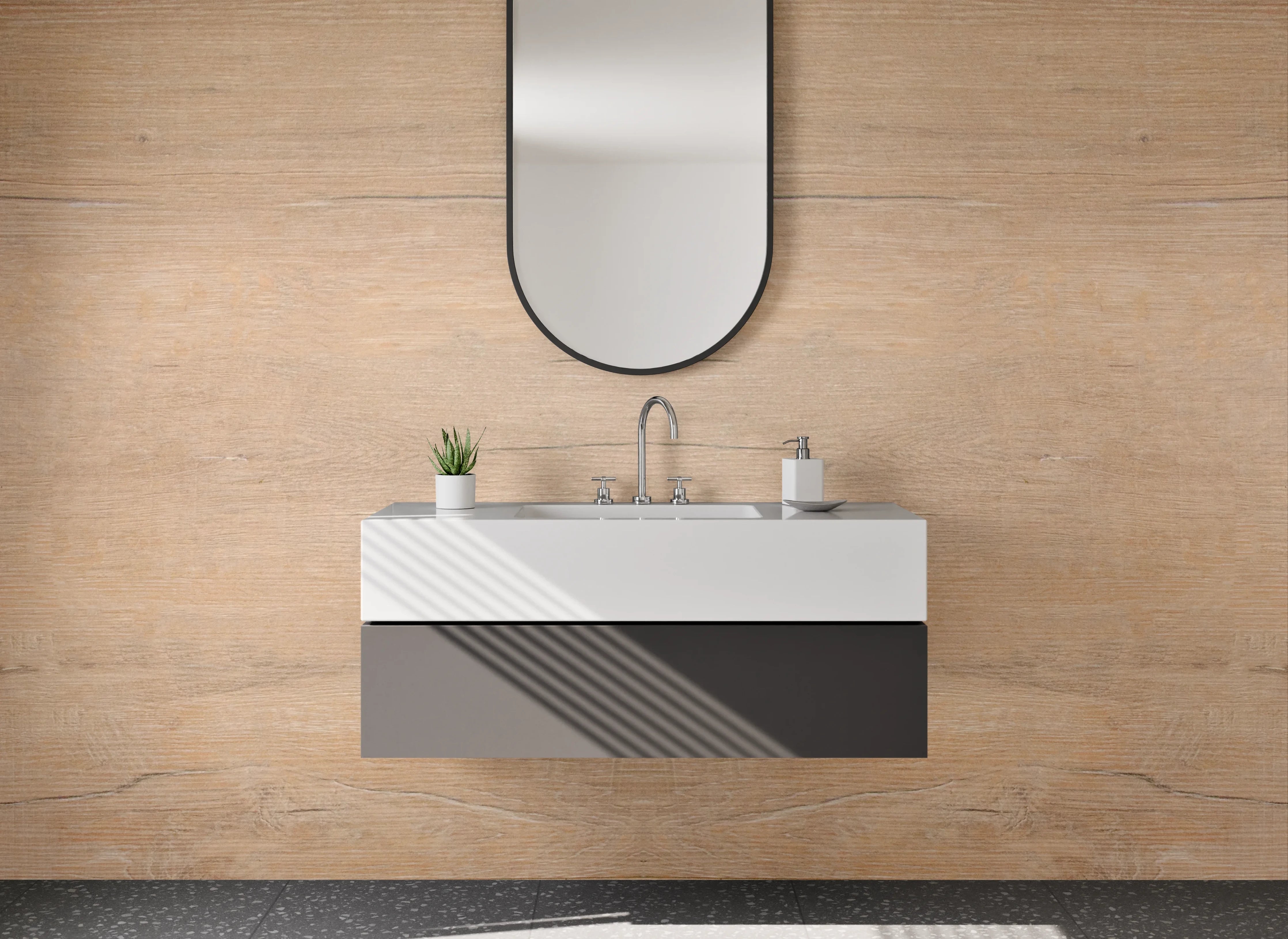 Waschbecken-Rückwand - Helle Holztextur mit natürlicher Maserung