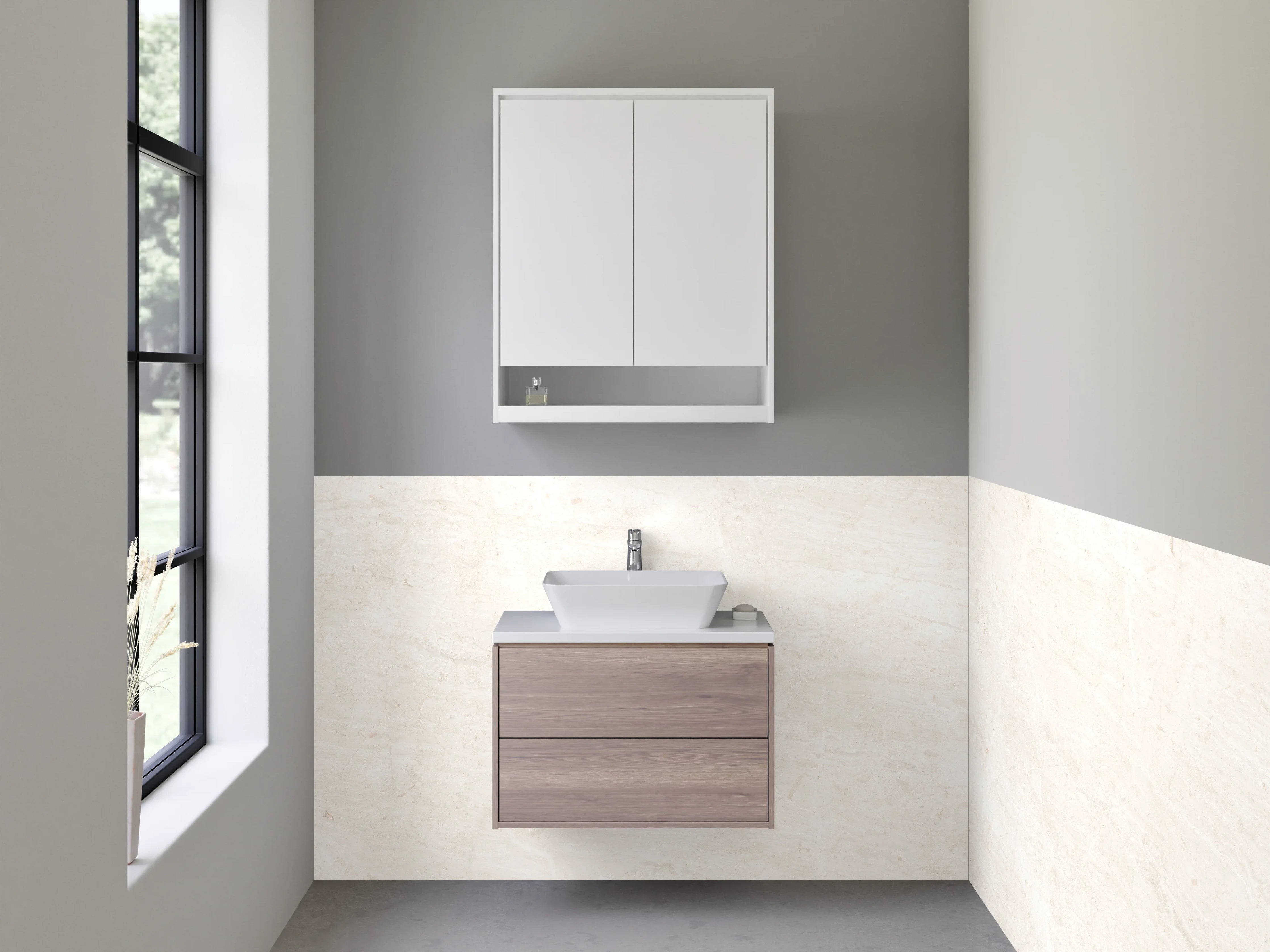 Waschbecken-Rückwand - Helle Marmor-Textur mit subtilen Mustern