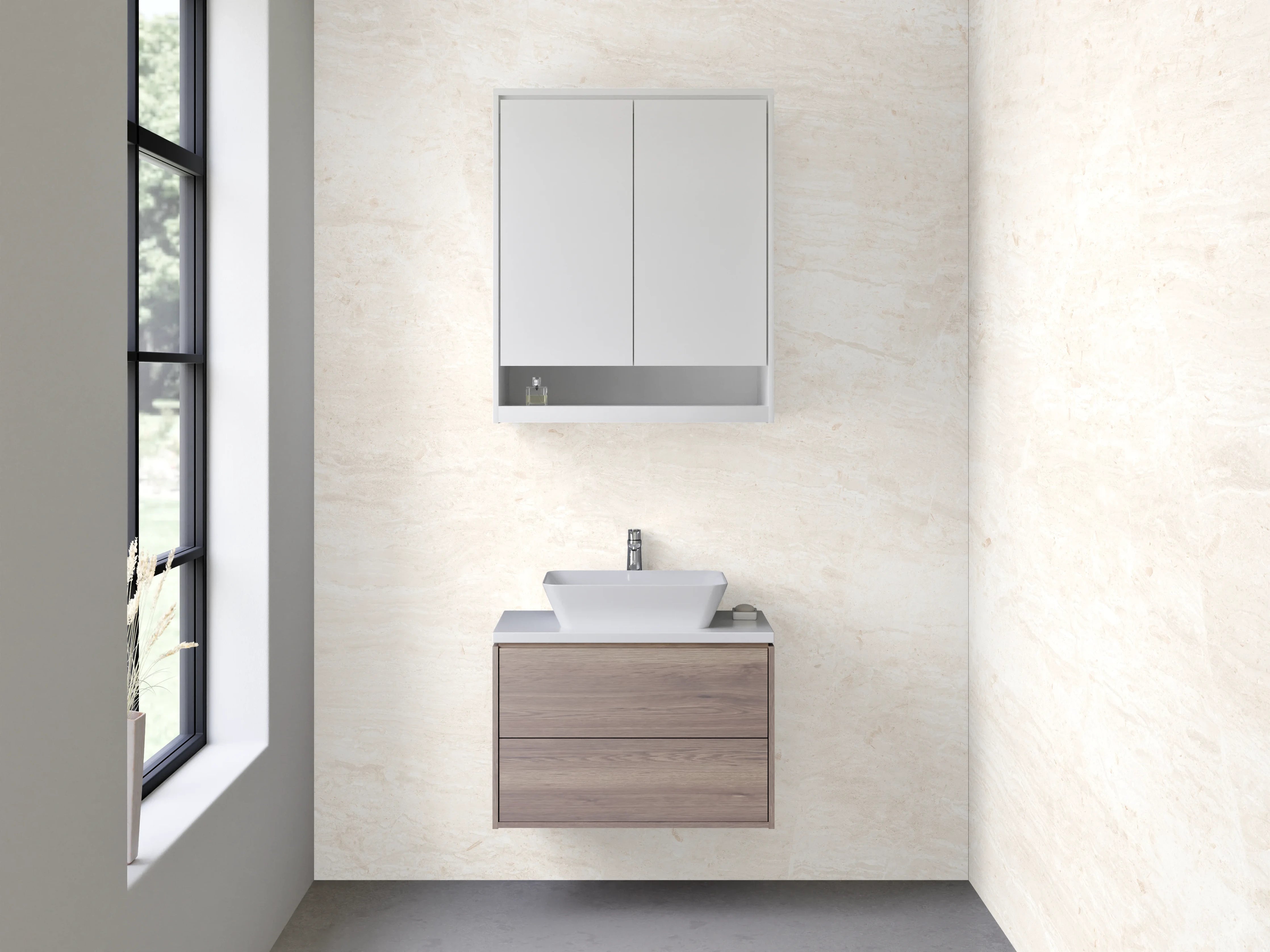 Waschbecken-Rückwand - Helle Marmor-Textur mit subtilen Mustern