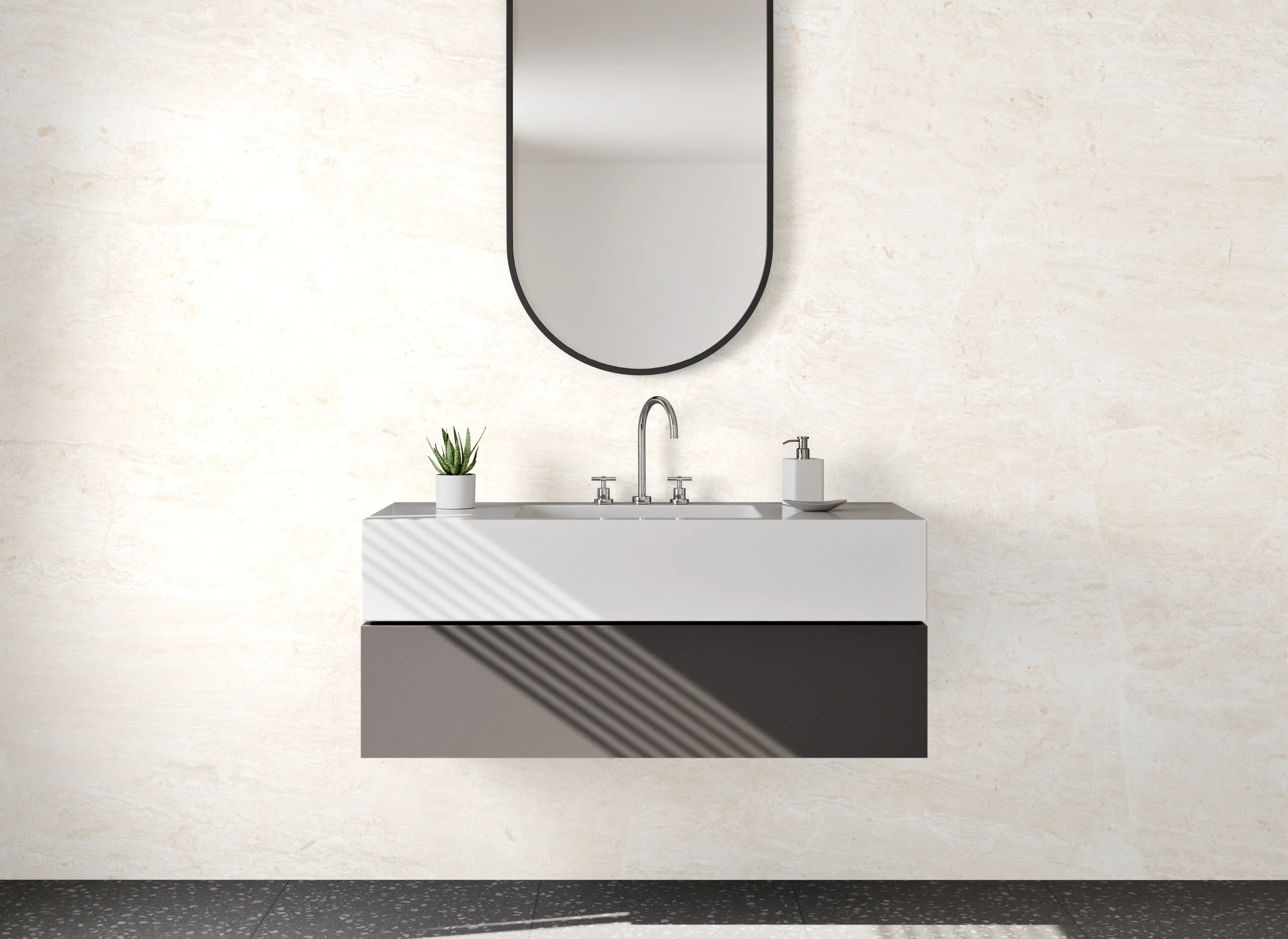 Waschbecken-Rückwand - Helle Marmor-Textur mit subtilen Mustern