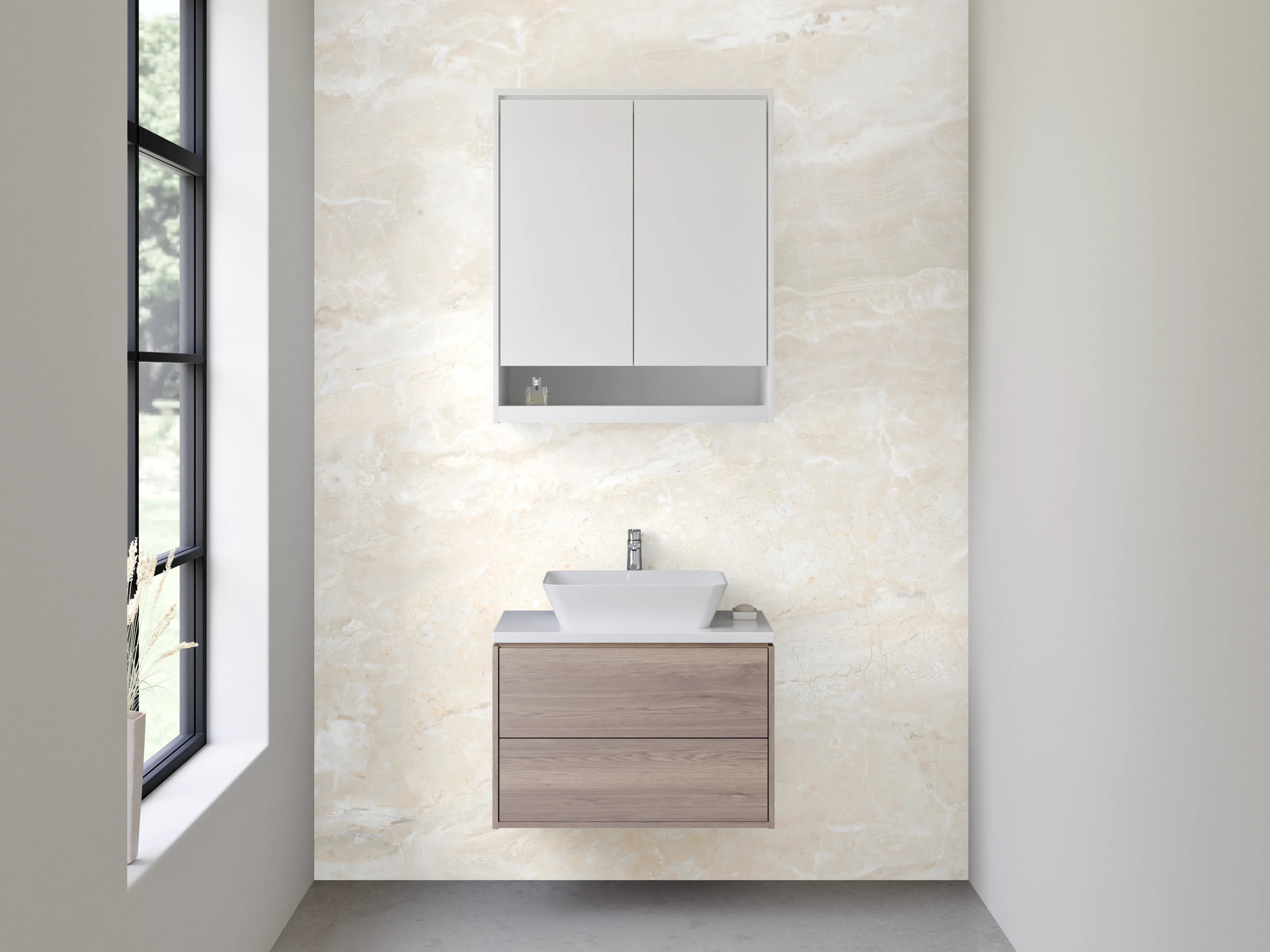 Waschbecken-Rückwand - Helle Marmoroptik Weiß Beige Grau