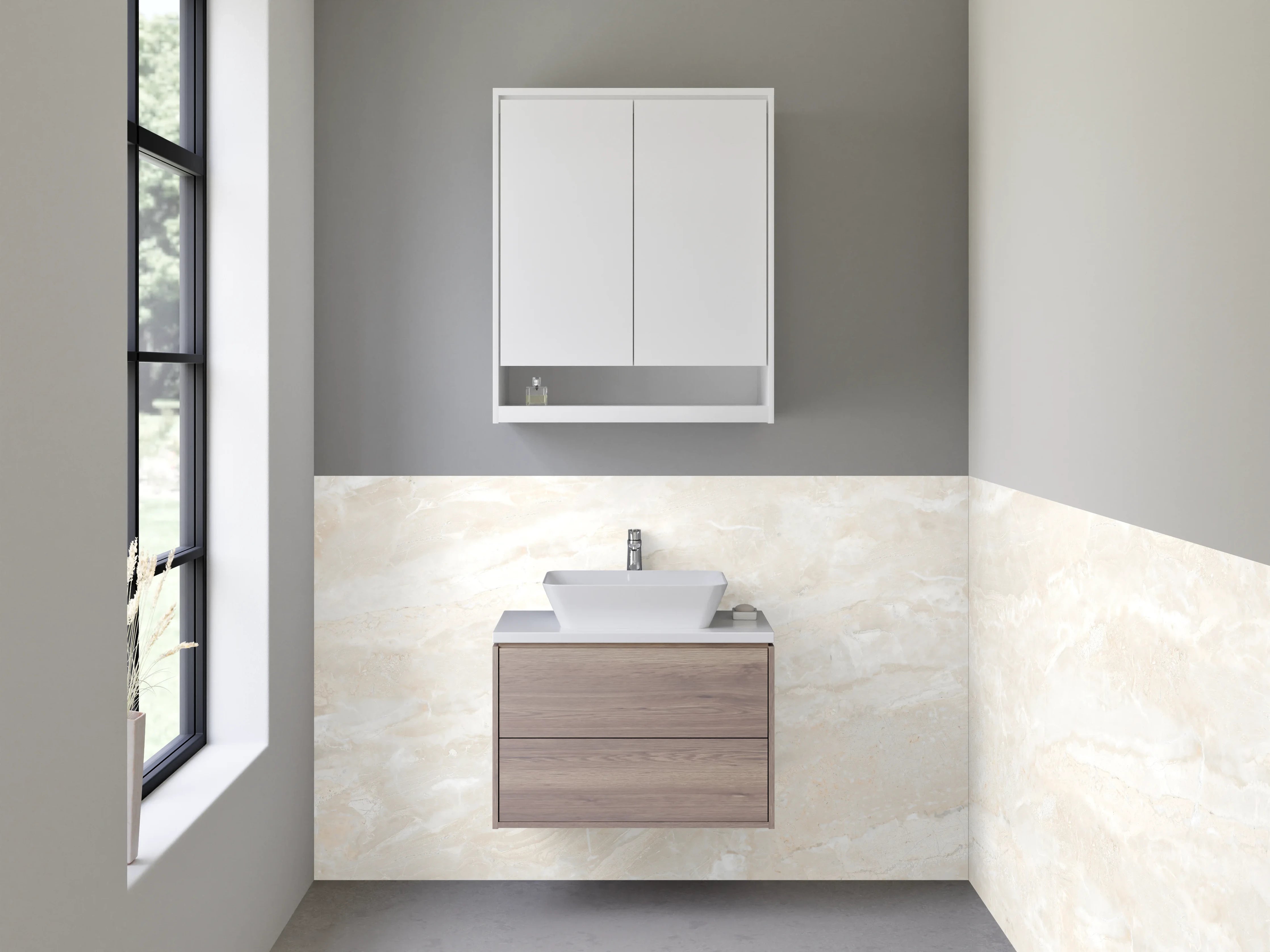 Waschbecken-Rückwand - Helle Marmoroptik Weiß Beige Grau