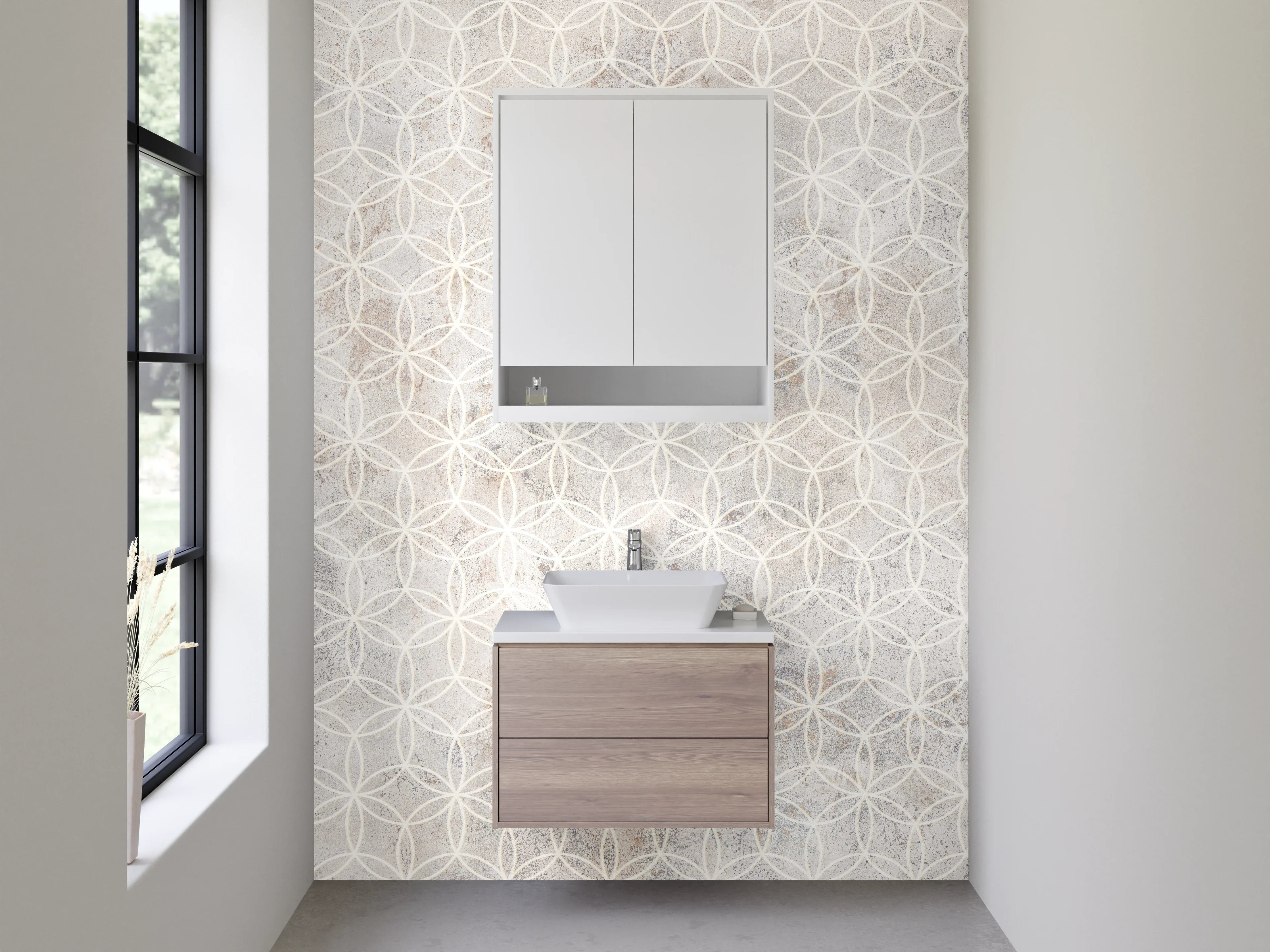 Waschbecken-Rückwand - Helle Marmoroptik mit feinem Muster