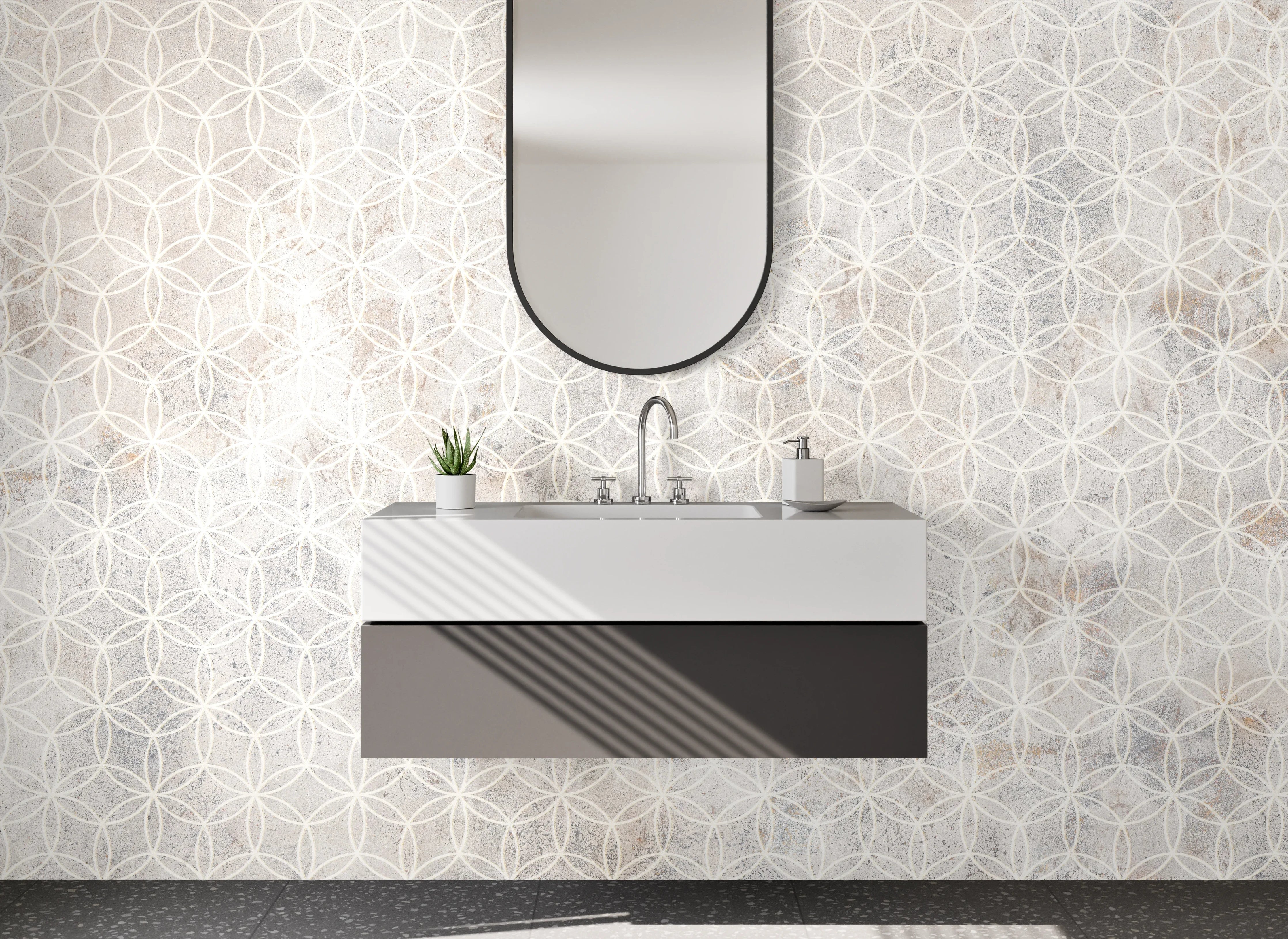 Waschbecken-Rückwand - Helle Marmoroptik mit feinem Muster