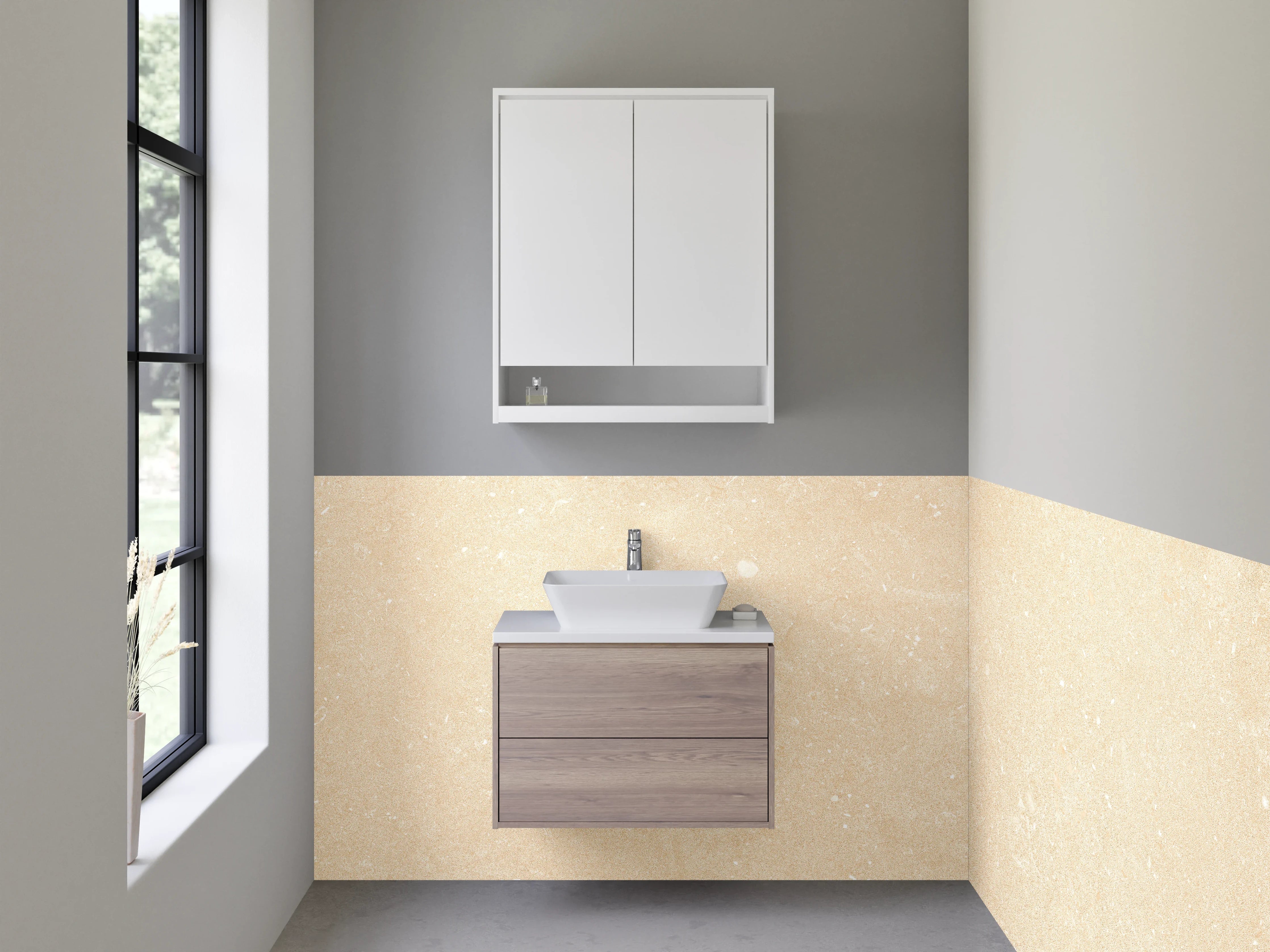 Waschbecken-Rückwand - Helle Sandtextur in neutralen Tönen