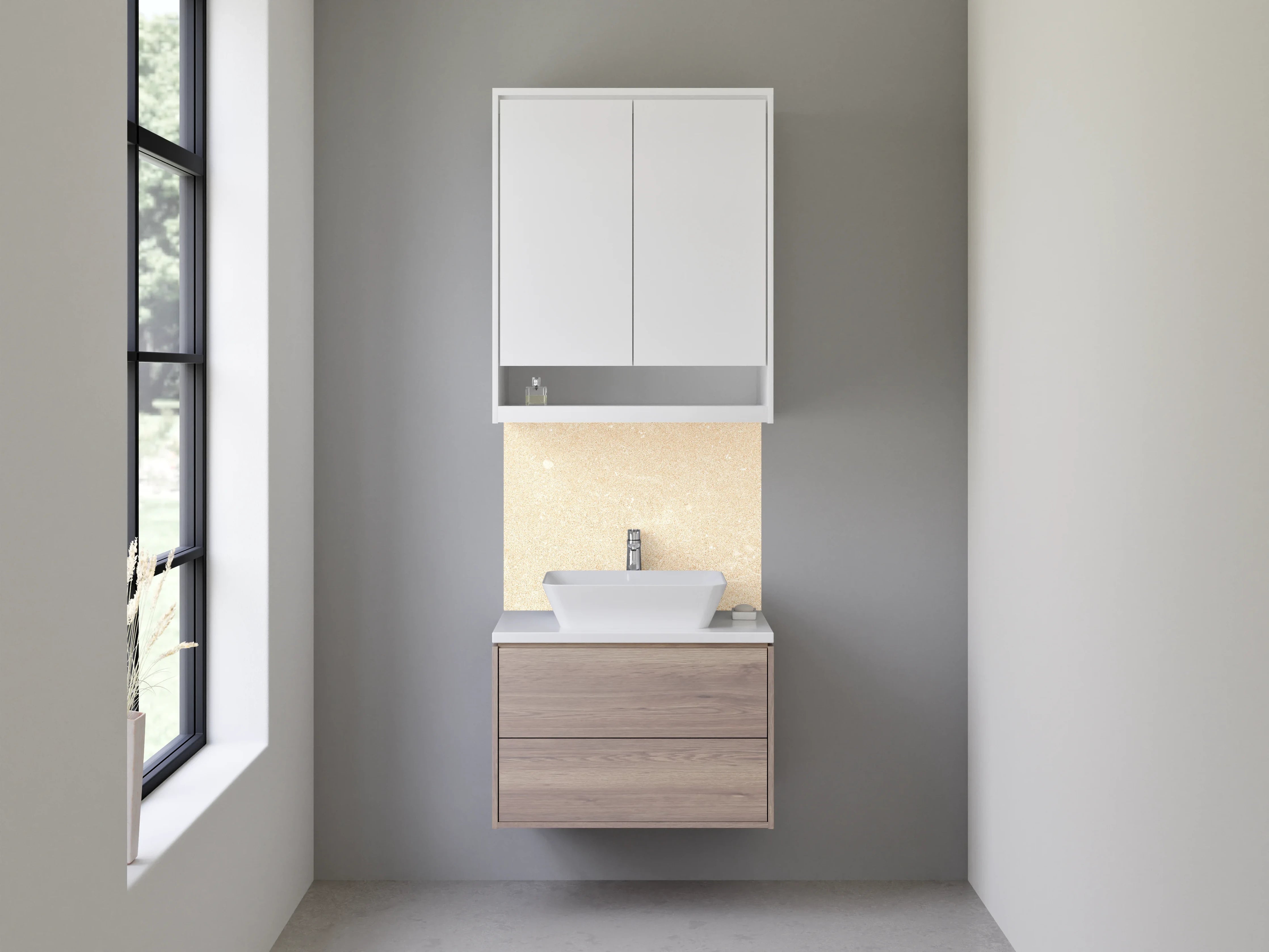 Waschbecken-Rückwand - Helle Sandtextur in neutralen Tönen