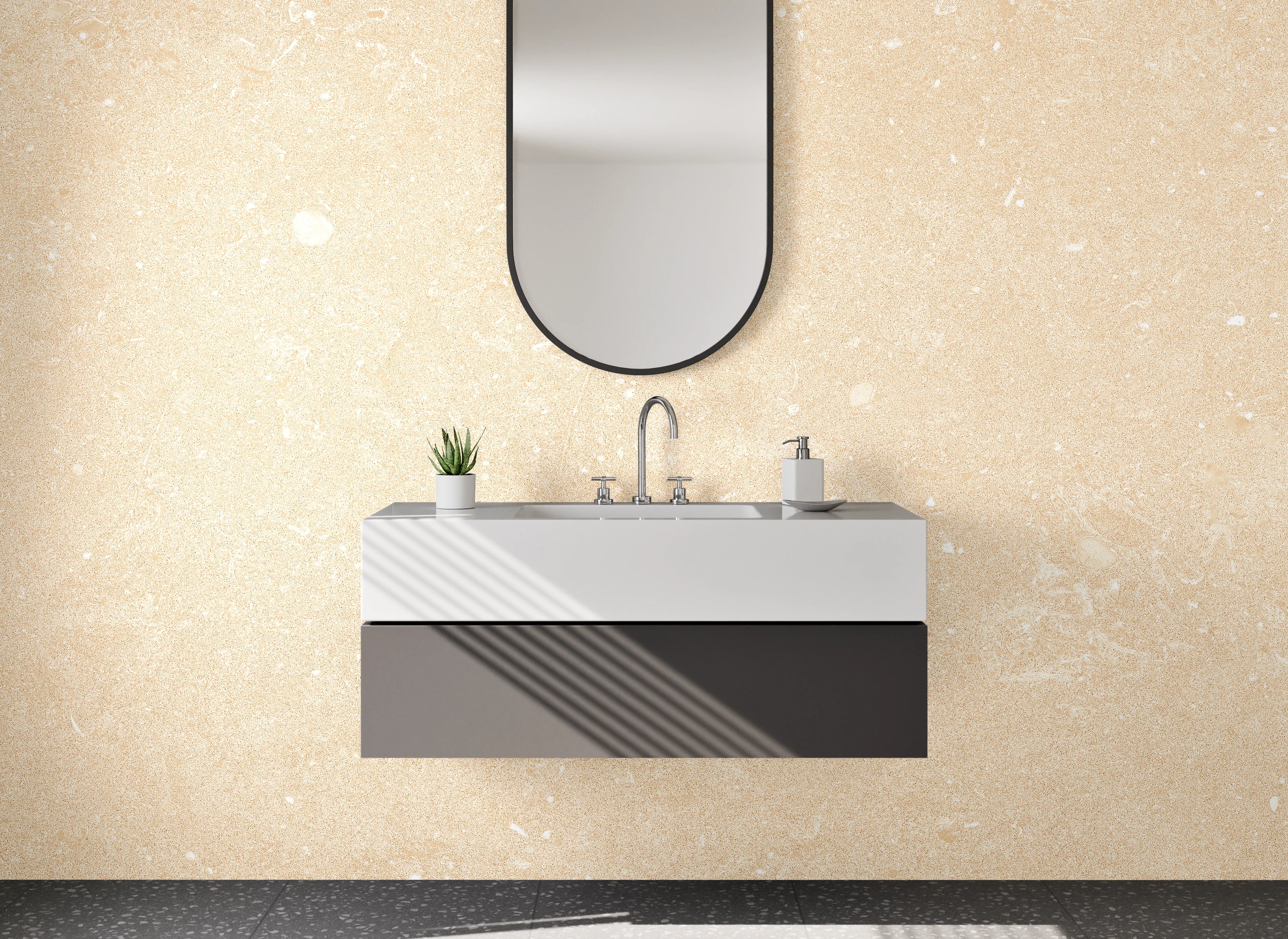 Waschbecken-Rückwand - Helle Sandtextur in neutralen Tönen