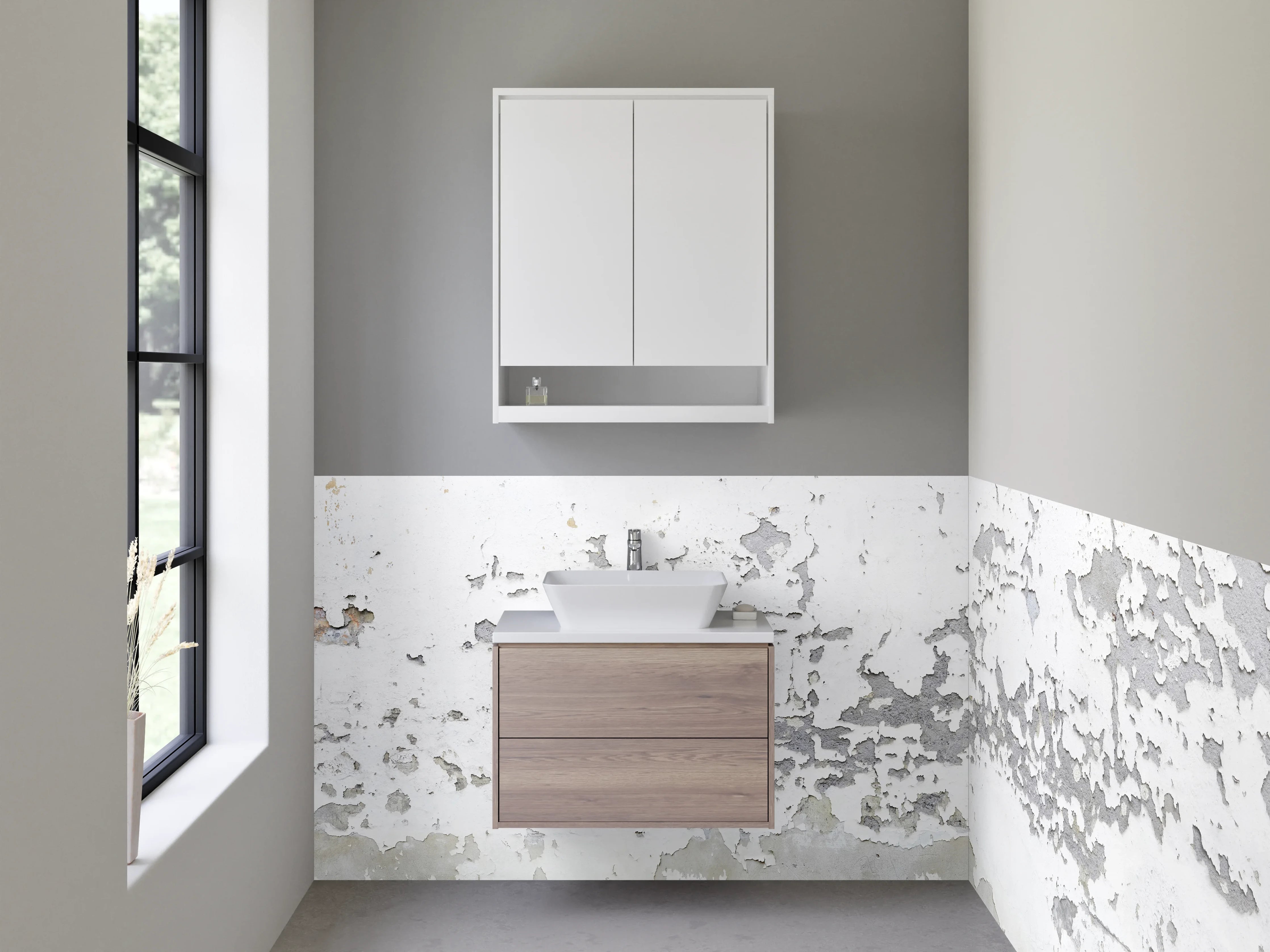 Waschbecken-Rückwand - Helle Wand mit grauem Schimmer