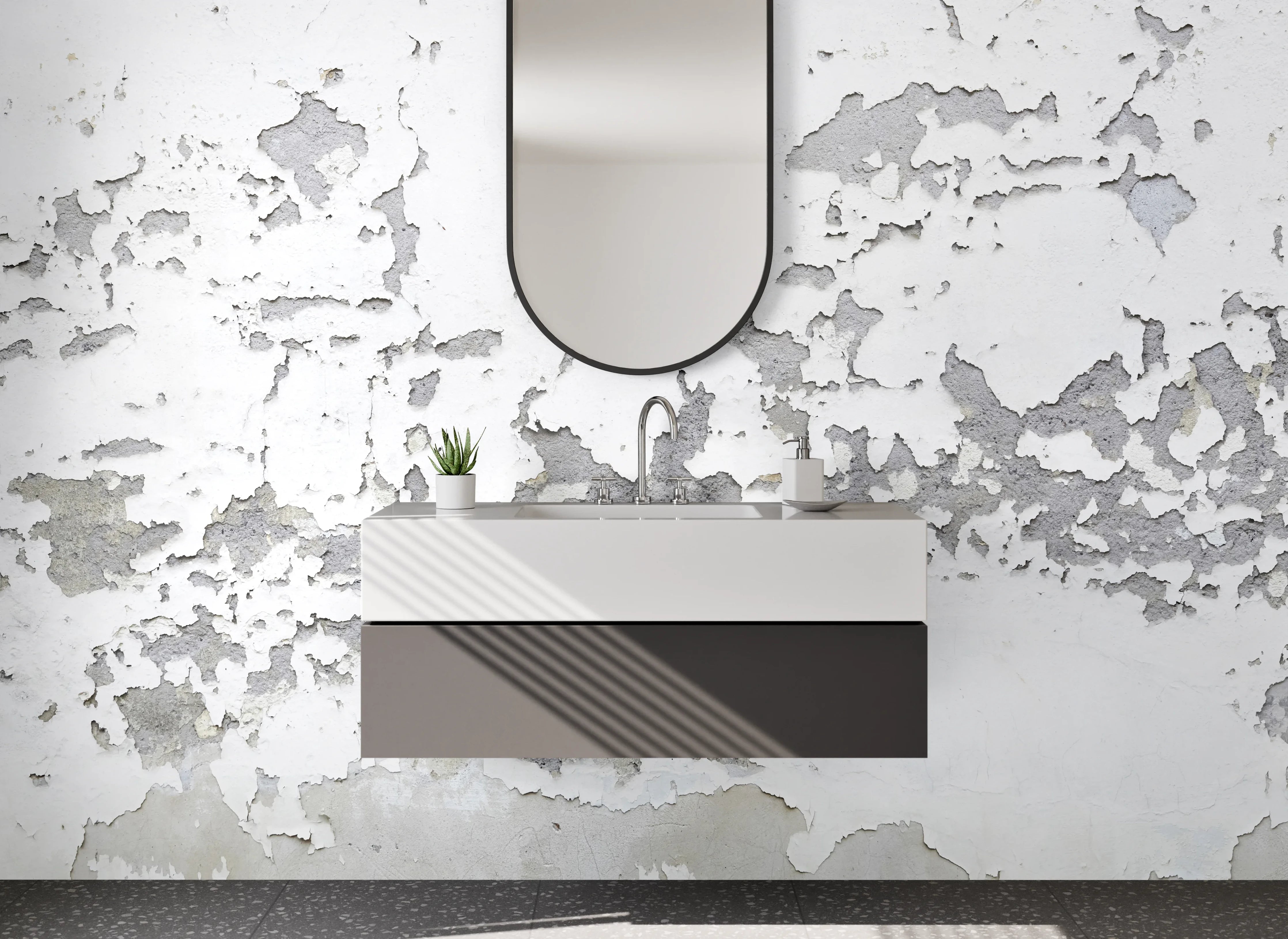 Waschbecken-Rückwand - Helle Wand mit grauem Schimmer