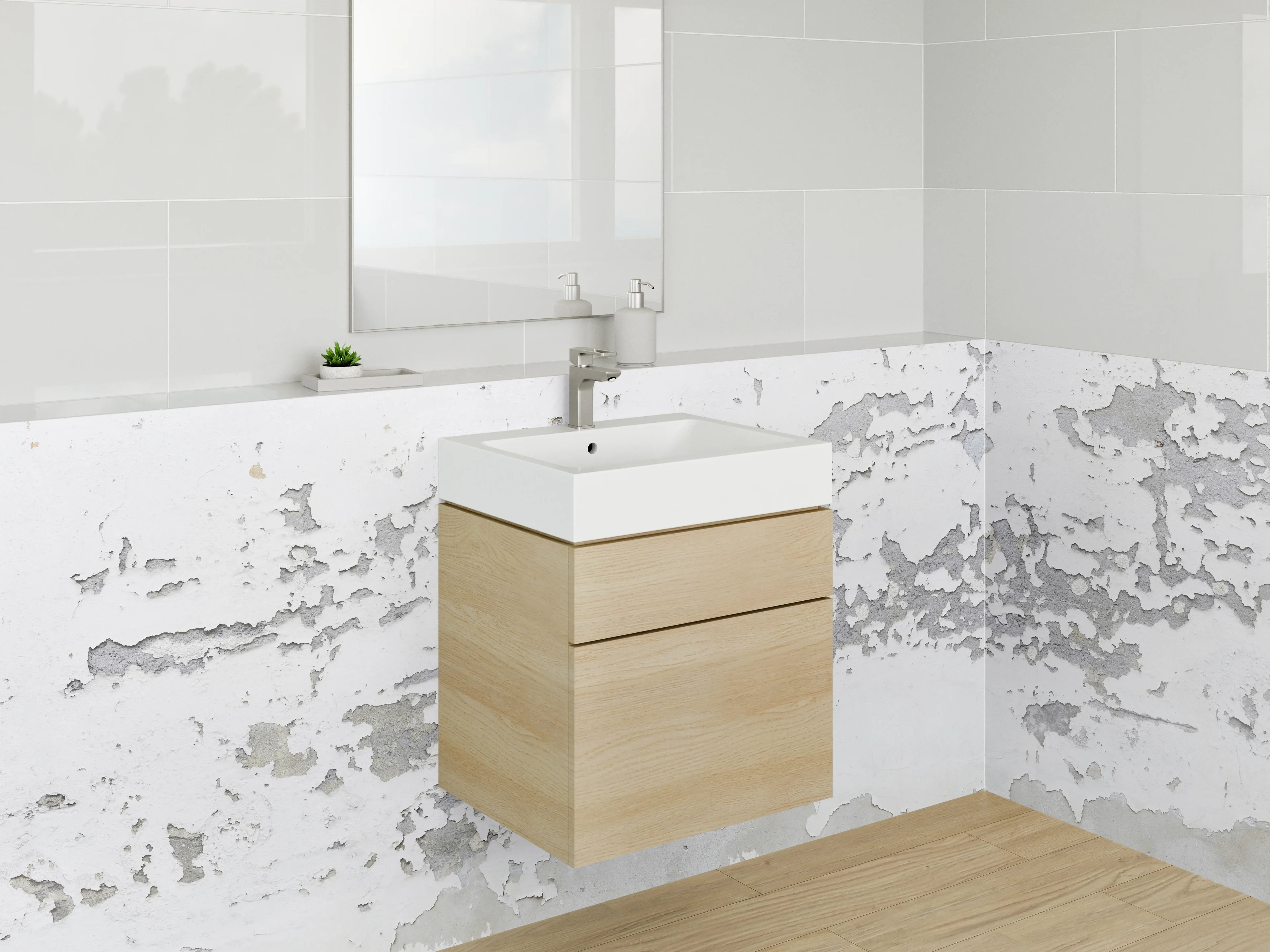 Waschbecken-Rückwand - Helle Wand mit grauem Schimmer