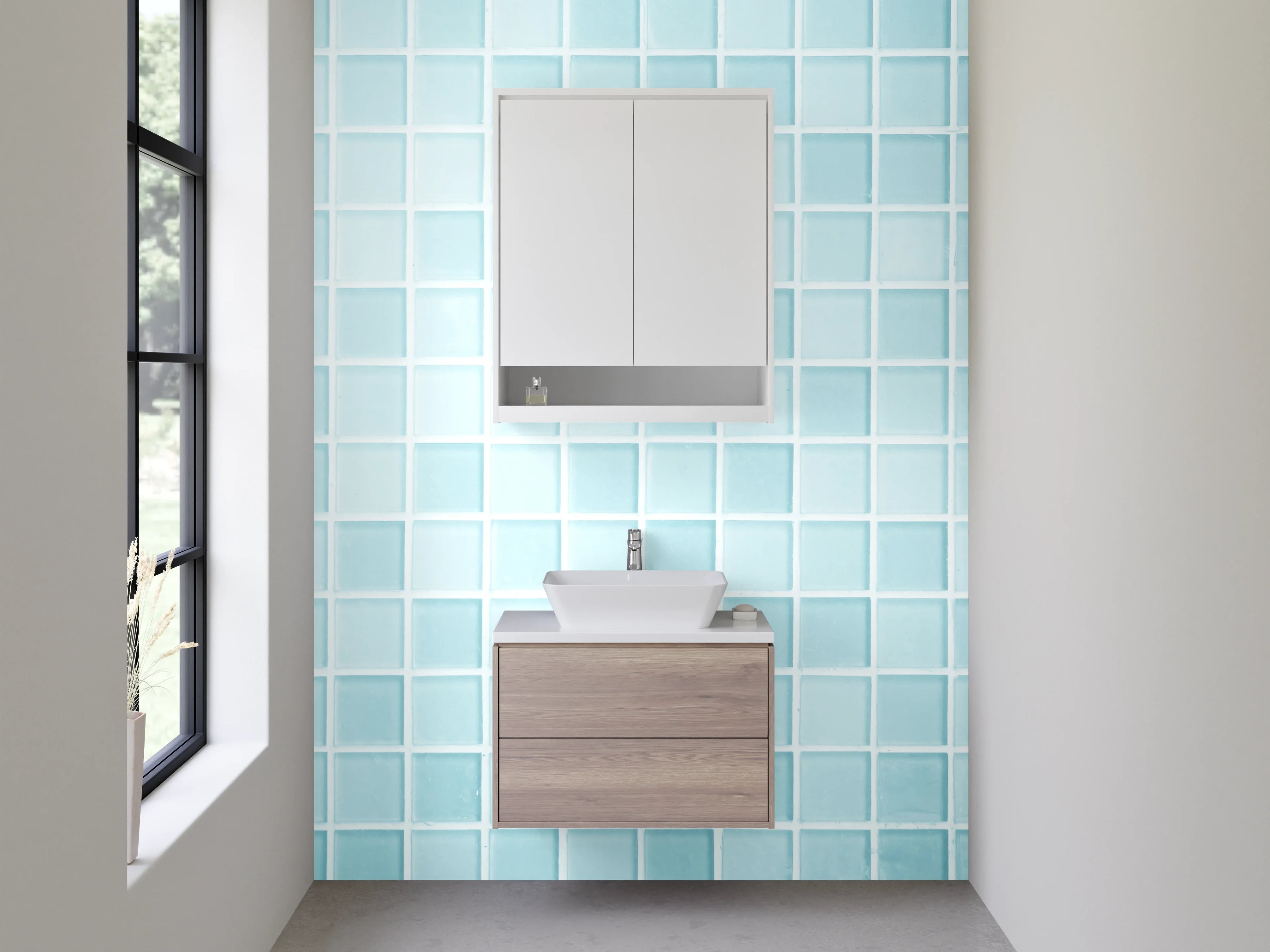 Waschbecken-Rückwand - Helle blaue Mosaikfliesen Wand