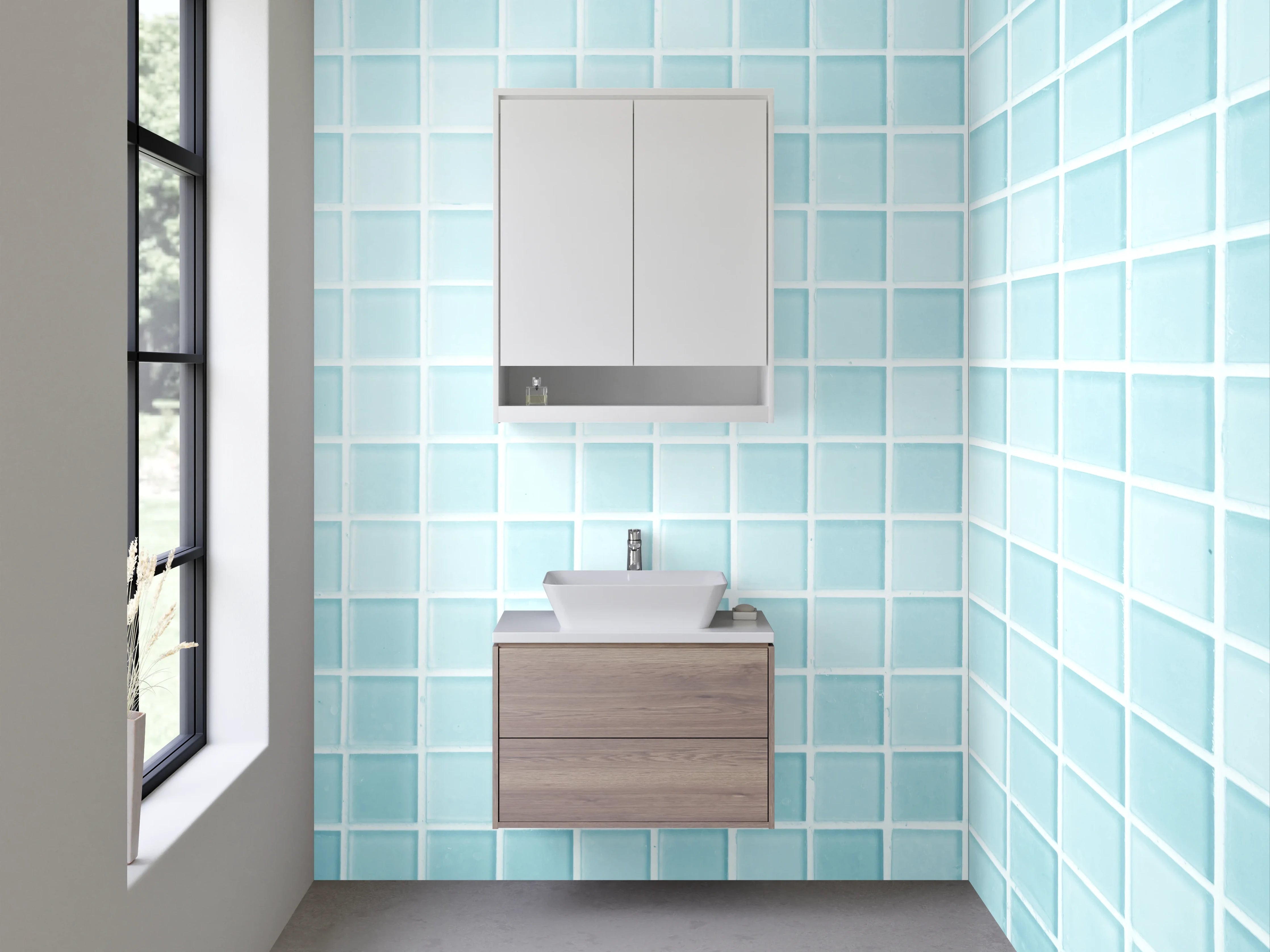 Waschbecken-Rückwand - Helle blaue Mosaikfliesen Wand