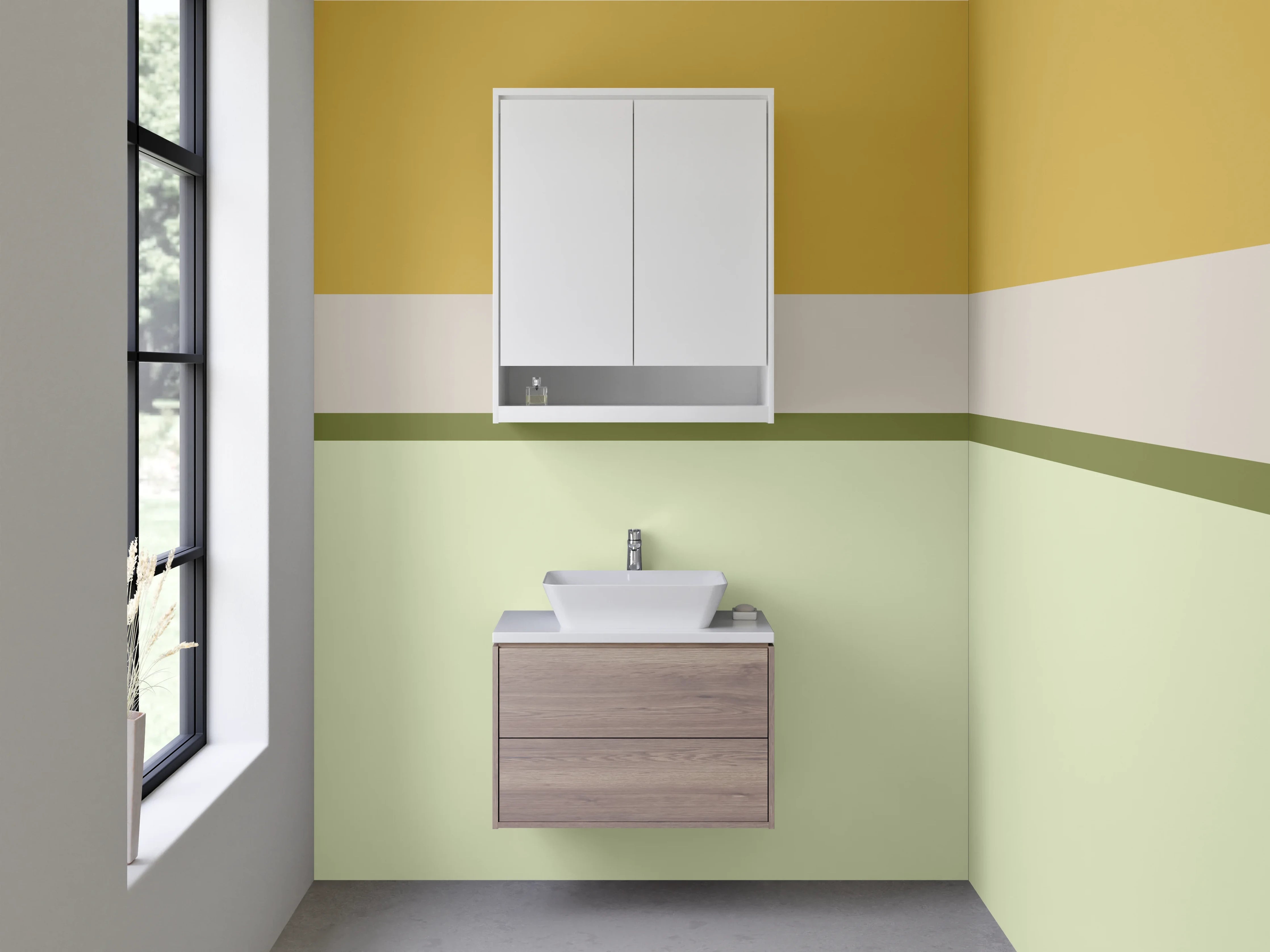 Waschbecken-Rückwand - Helle, natürliche Farbkombination