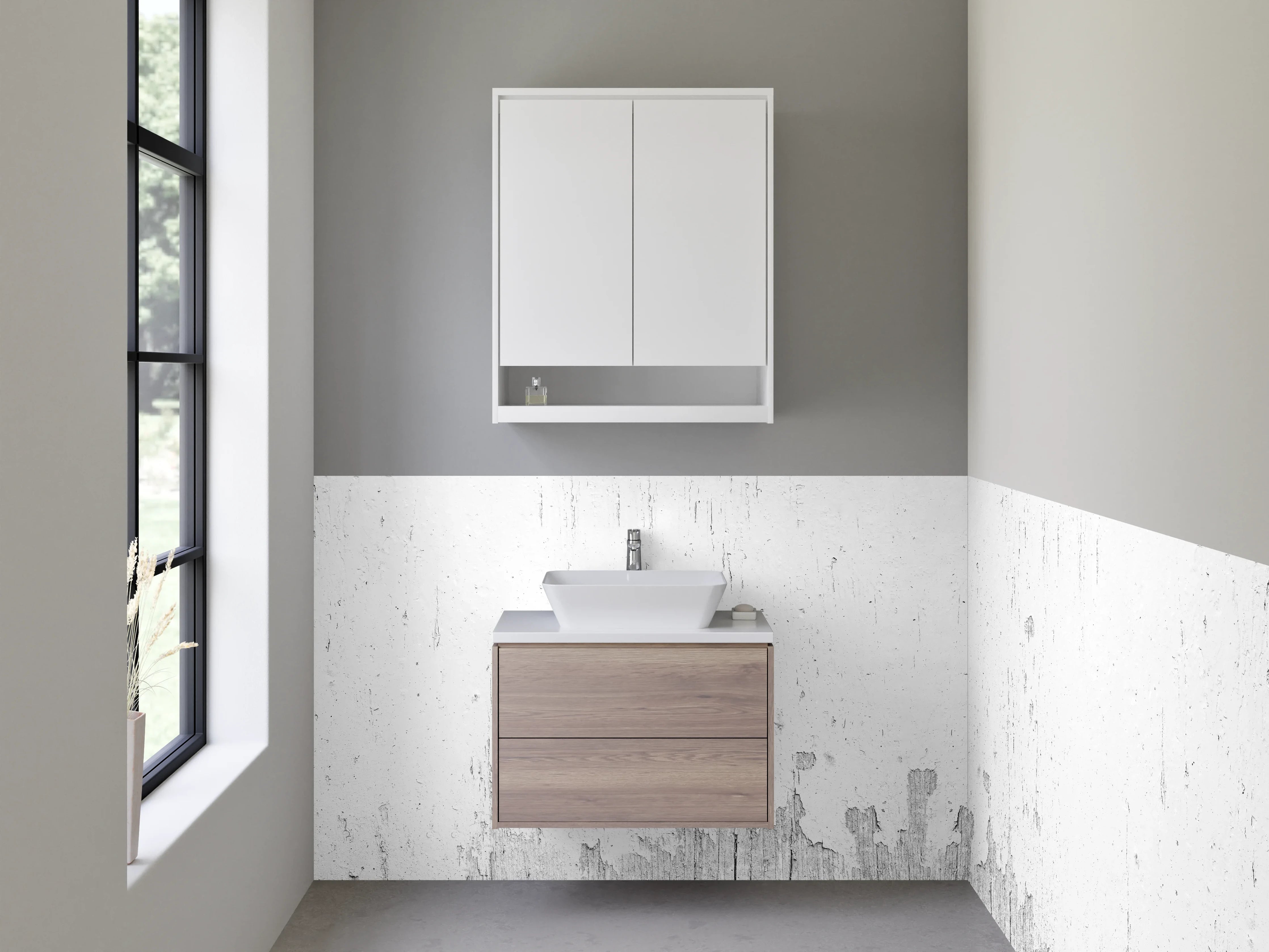 Waschbecken-Rückwand - Helle, strukturierte Wandoberfläche