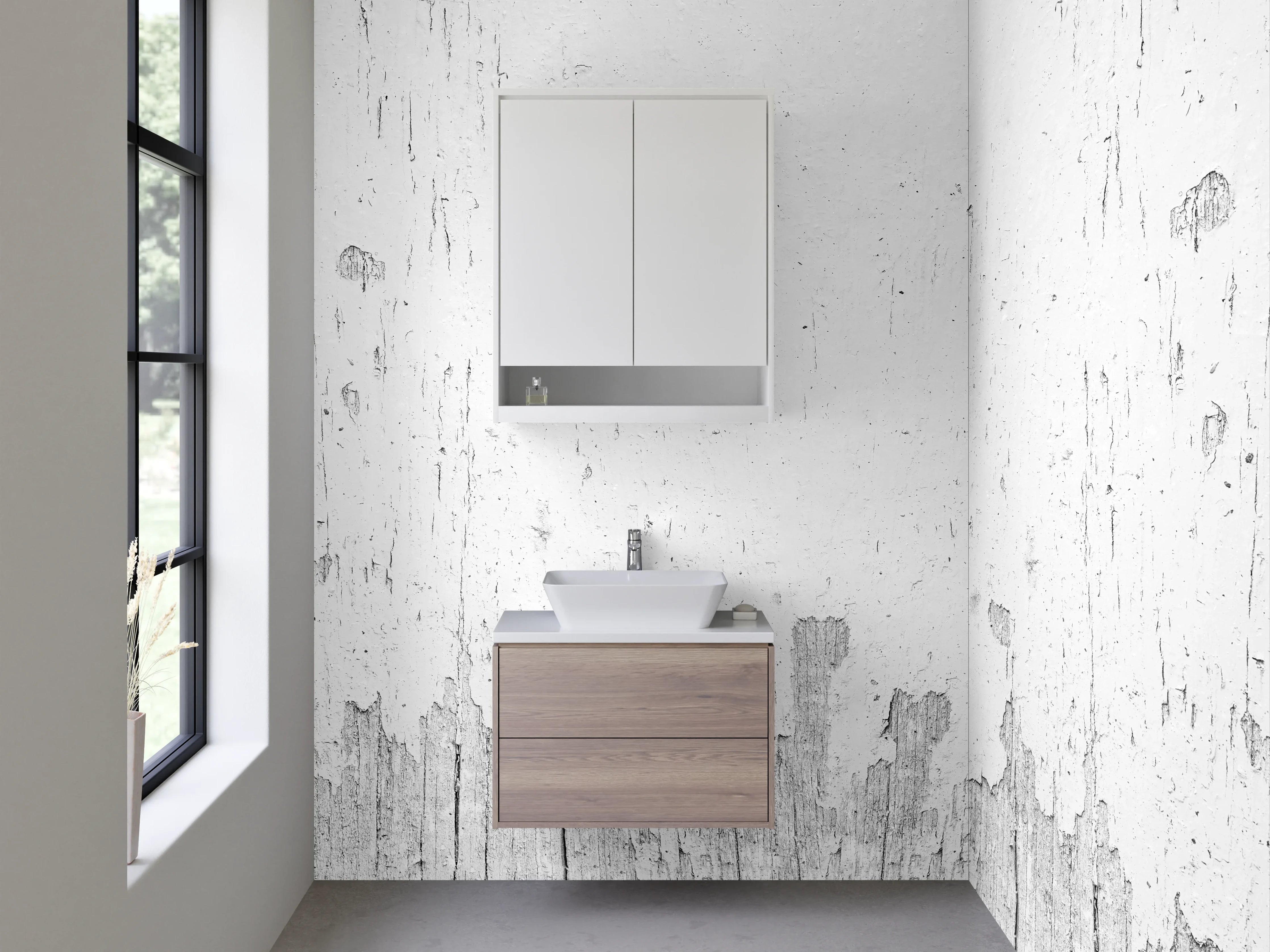 Waschbecken-Rückwand - Helle, strukturierte Wandoberfläche