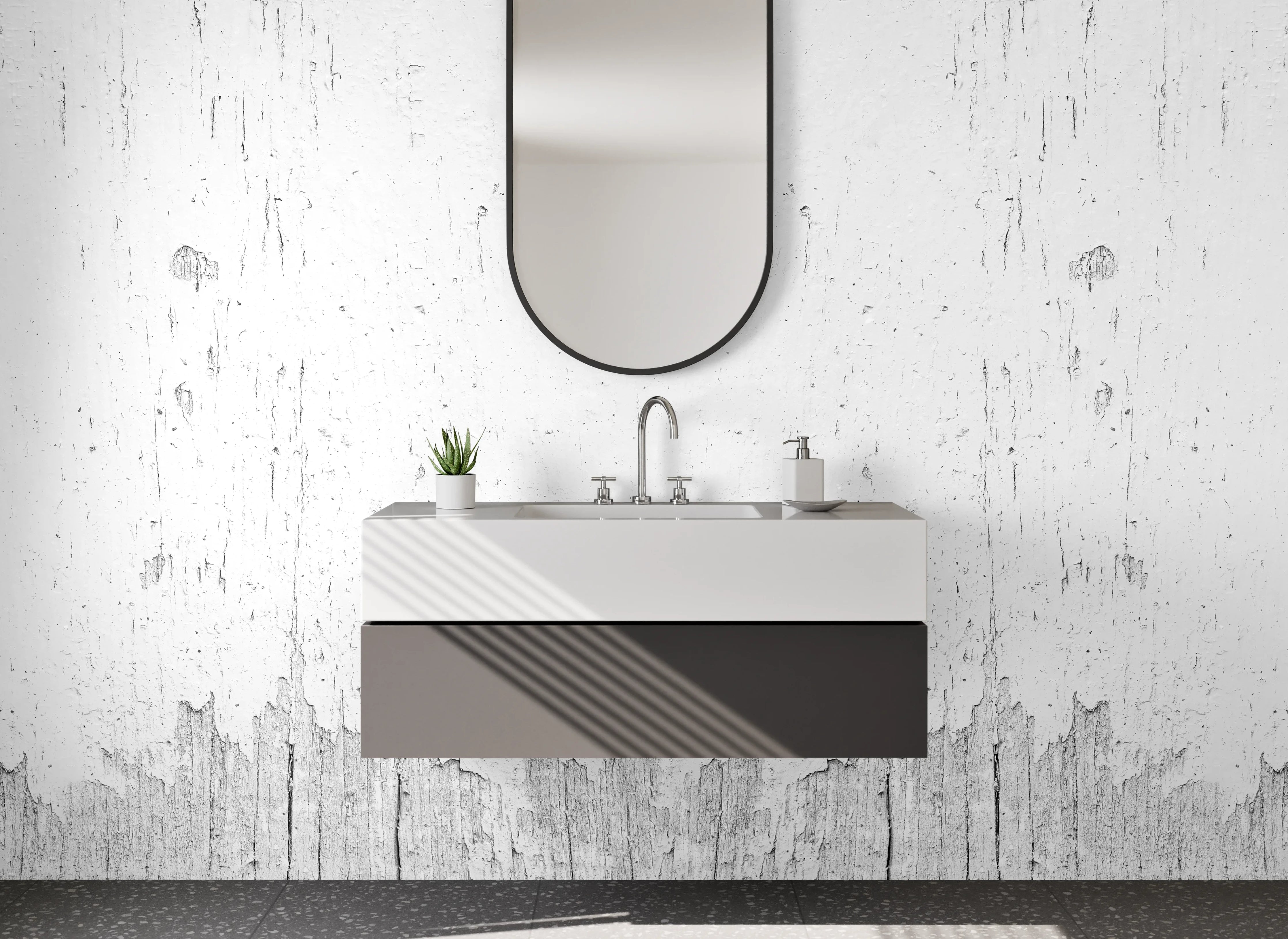 Waschbecken-Rückwand - Helle, strukturierte Wandoberfläche