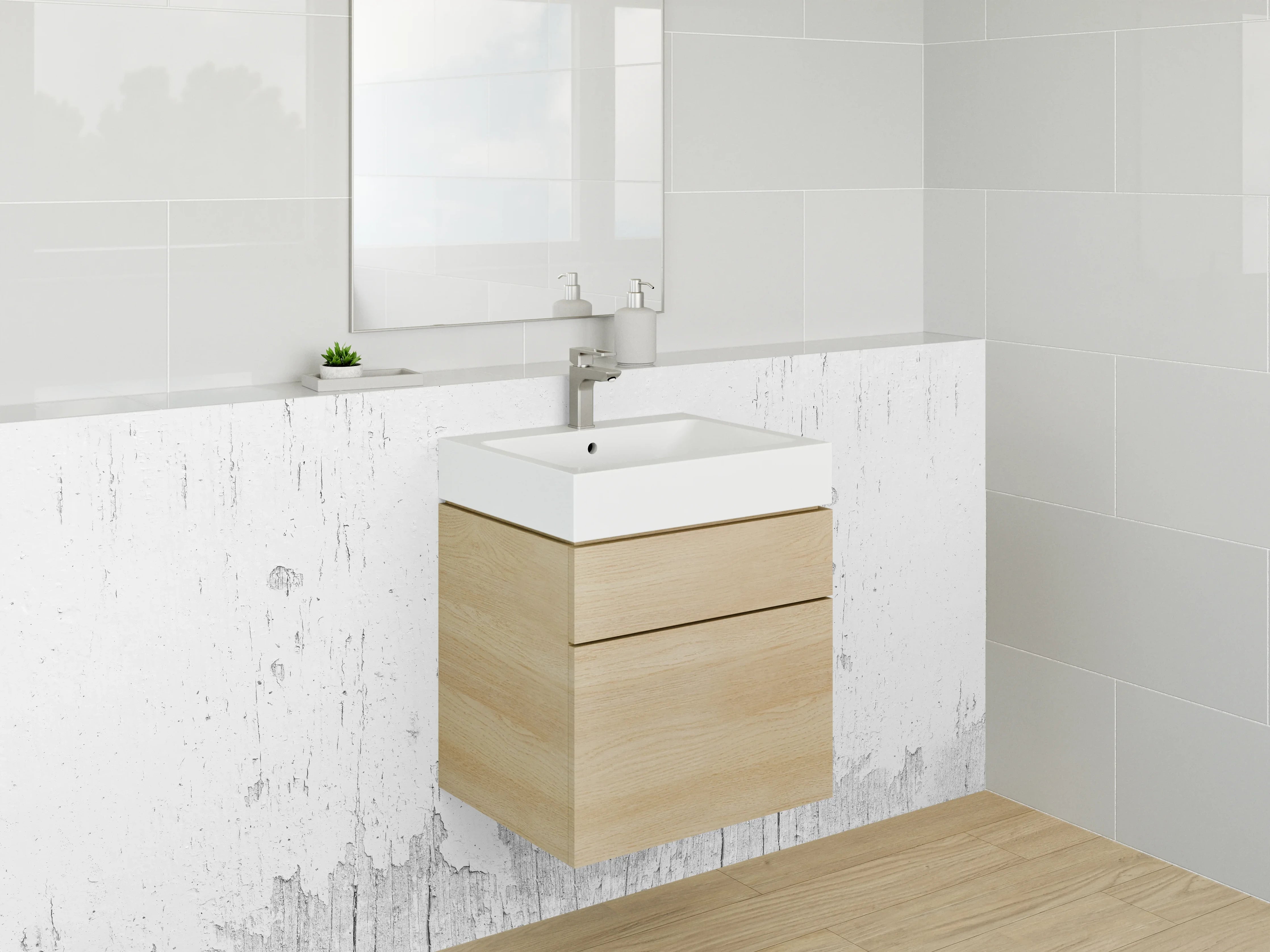 Waschbecken-Rückwand - Helle, strukturierte Wandoberfläche