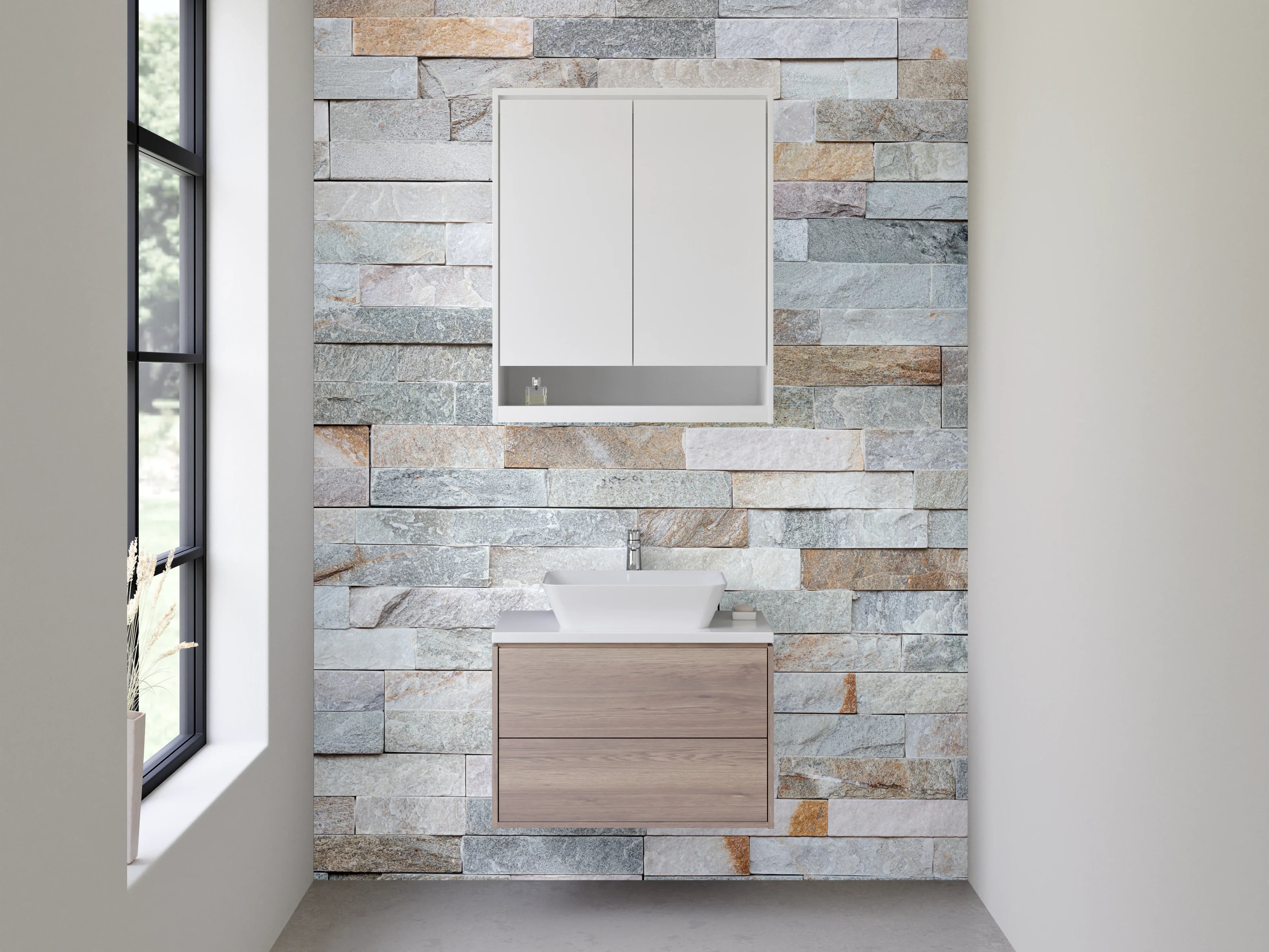 Waschbecken-Rückwand - Heller Marmorstein Look für Küchenrückwände