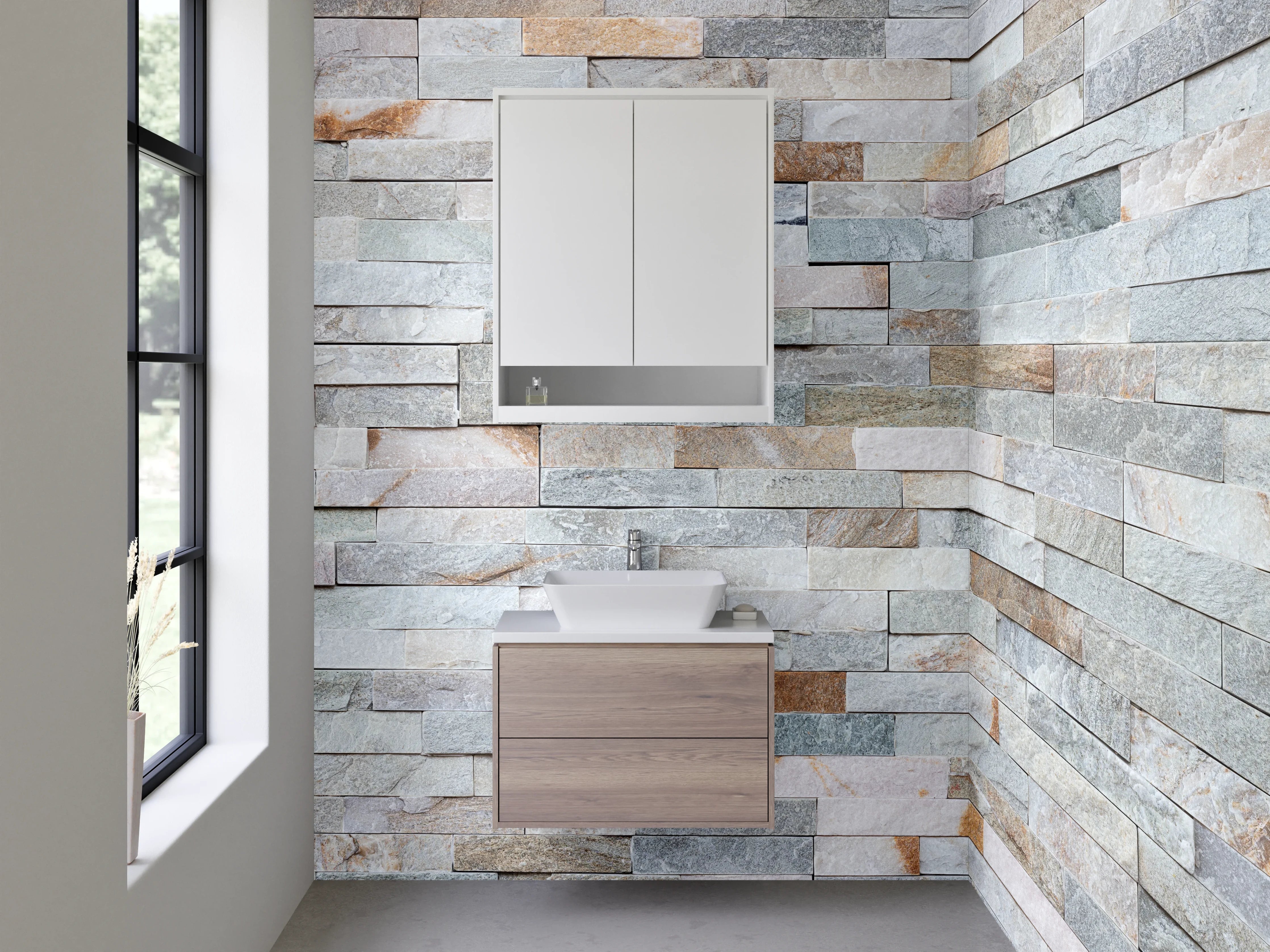 Waschbecken-Rückwand - Heller Marmorstein Look für Küchenrückwände