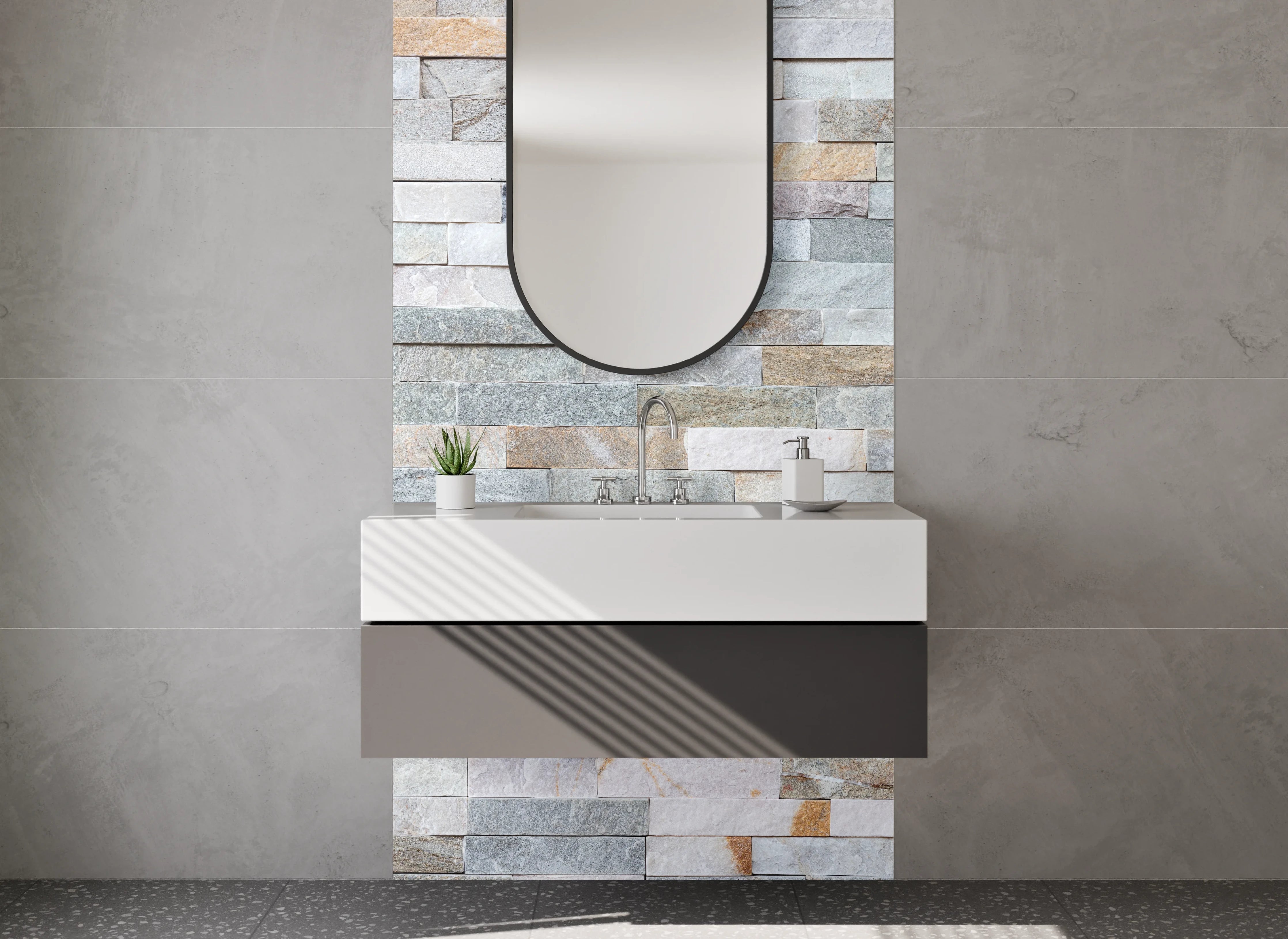 Waschbecken-Rückwand - Heller Marmorstein Look für Küchenrückwände