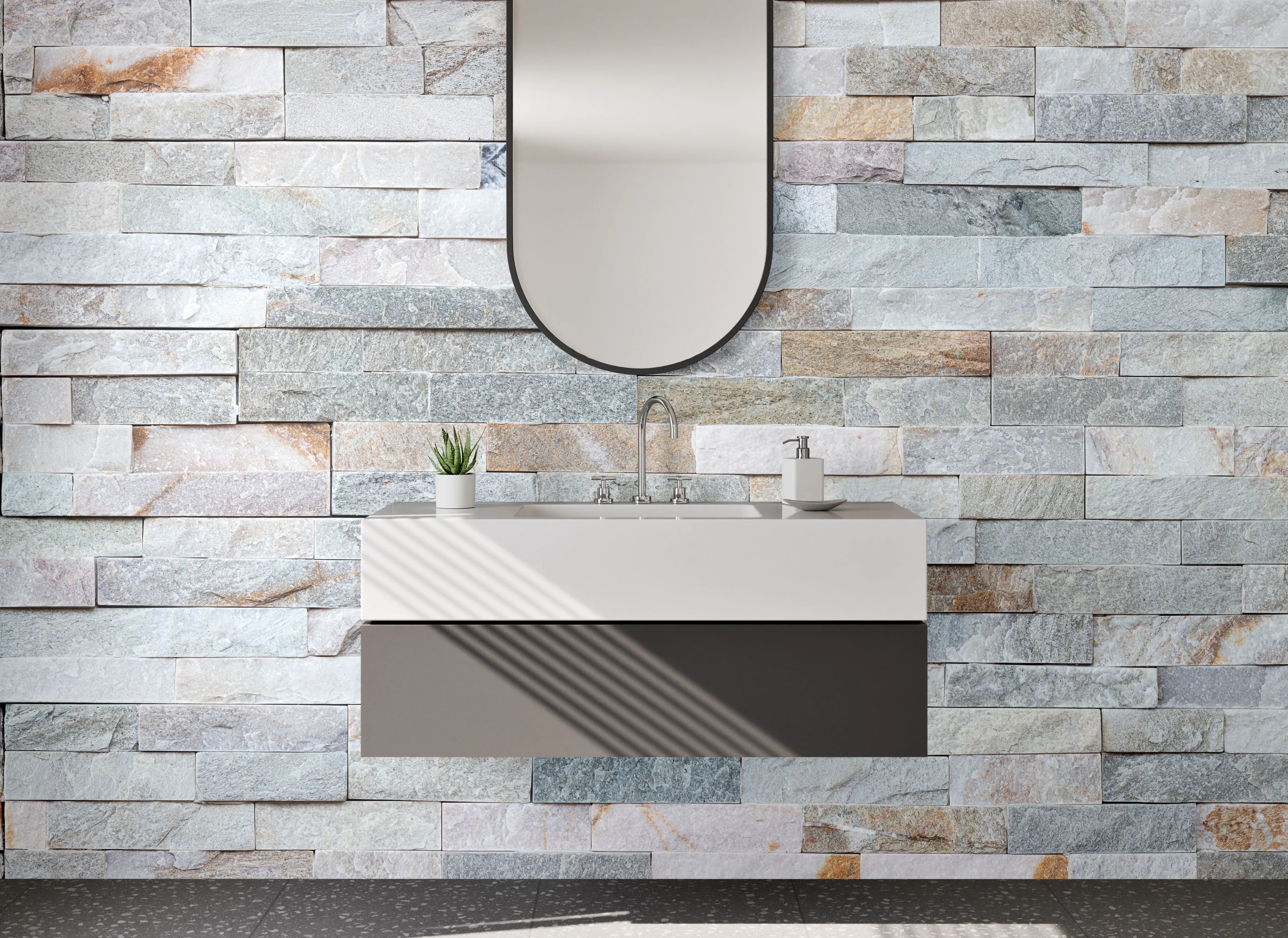 Waschbecken-Rückwand - Heller Marmorstein Look für Küchenrückwände