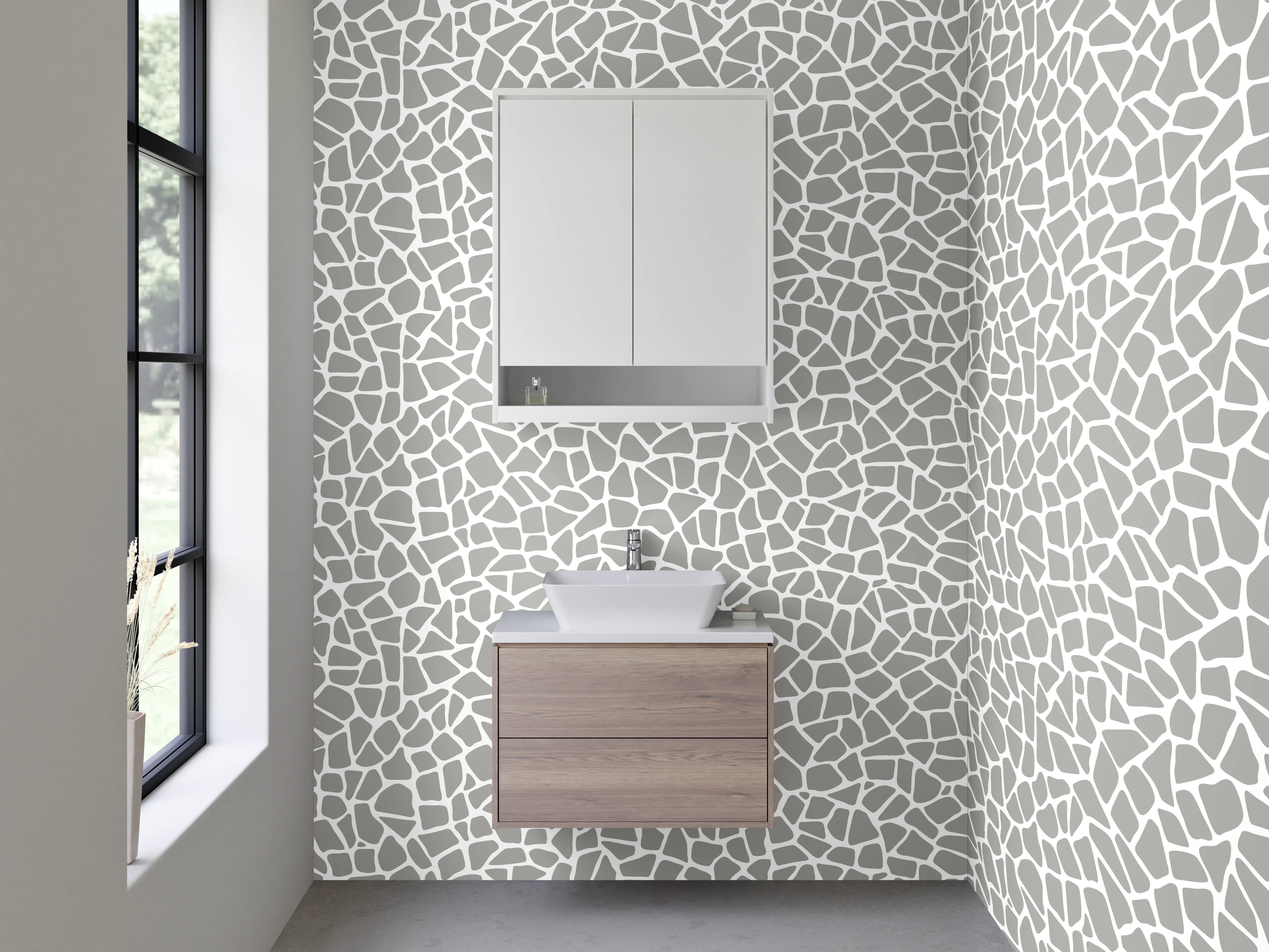 Waschbecken-Rückwand - Heller Mosaik-Look in Weiß und Grau