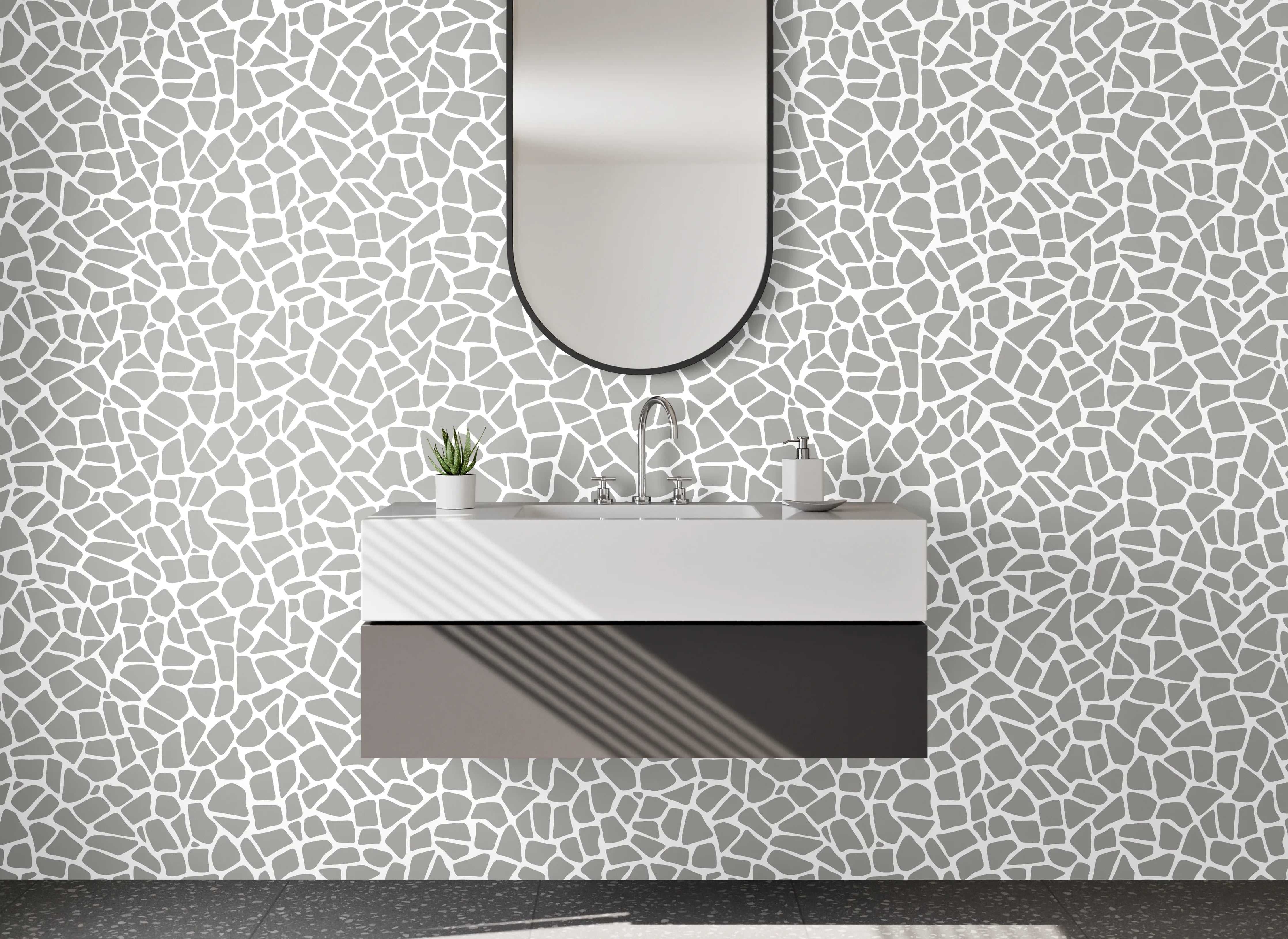 Waschbecken-Rückwand - Heller Mosaik-Look in Weiß und Grau