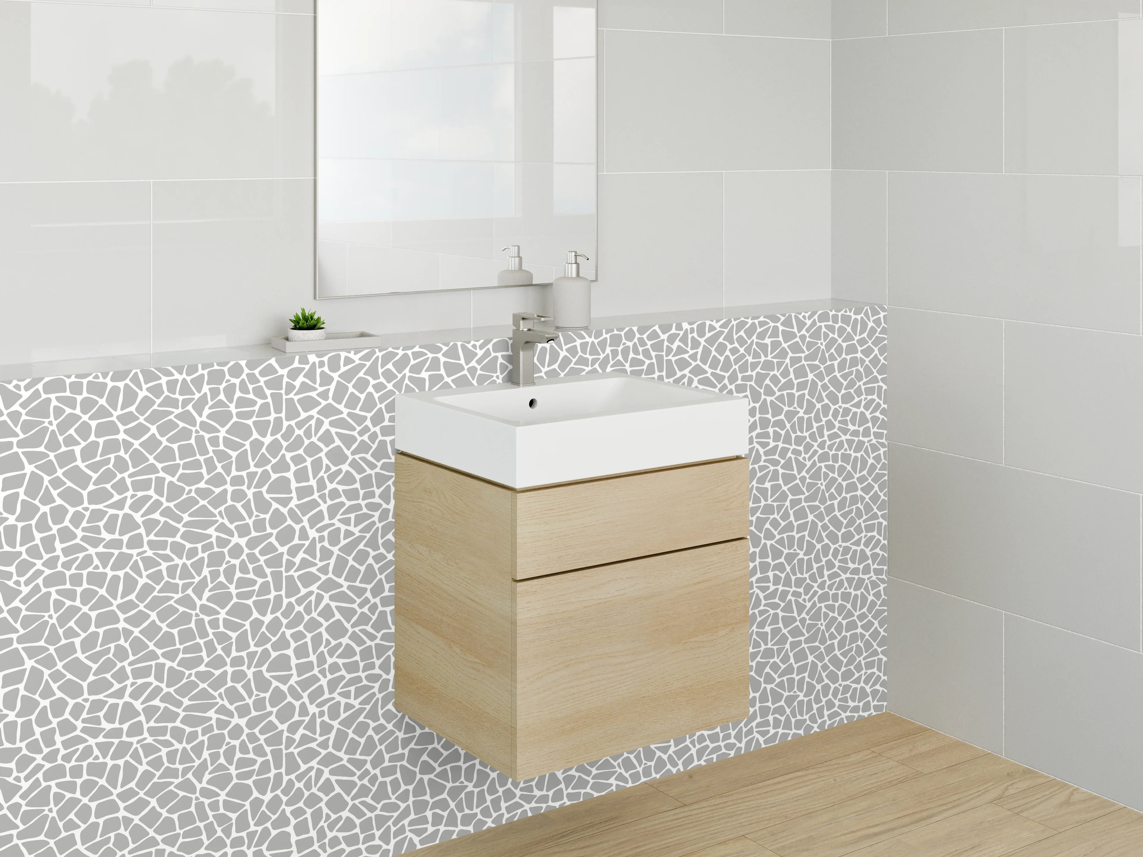 Waschbecken-Rückwand - Heller Mosaik-Look in Weiß und Grau