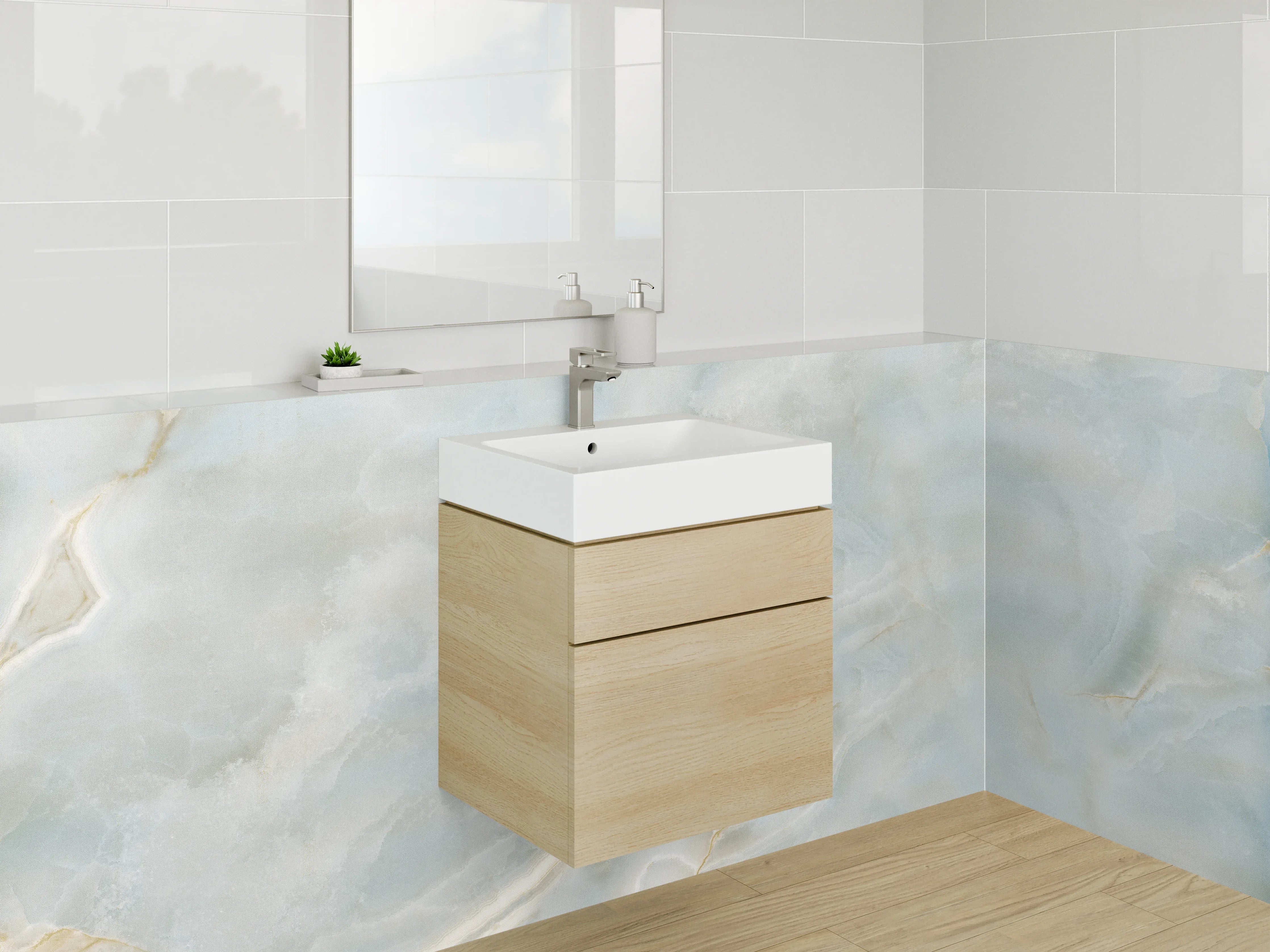 Waschbecken-Rückwand - Heller blauer Marmor mit weißen Strukturen