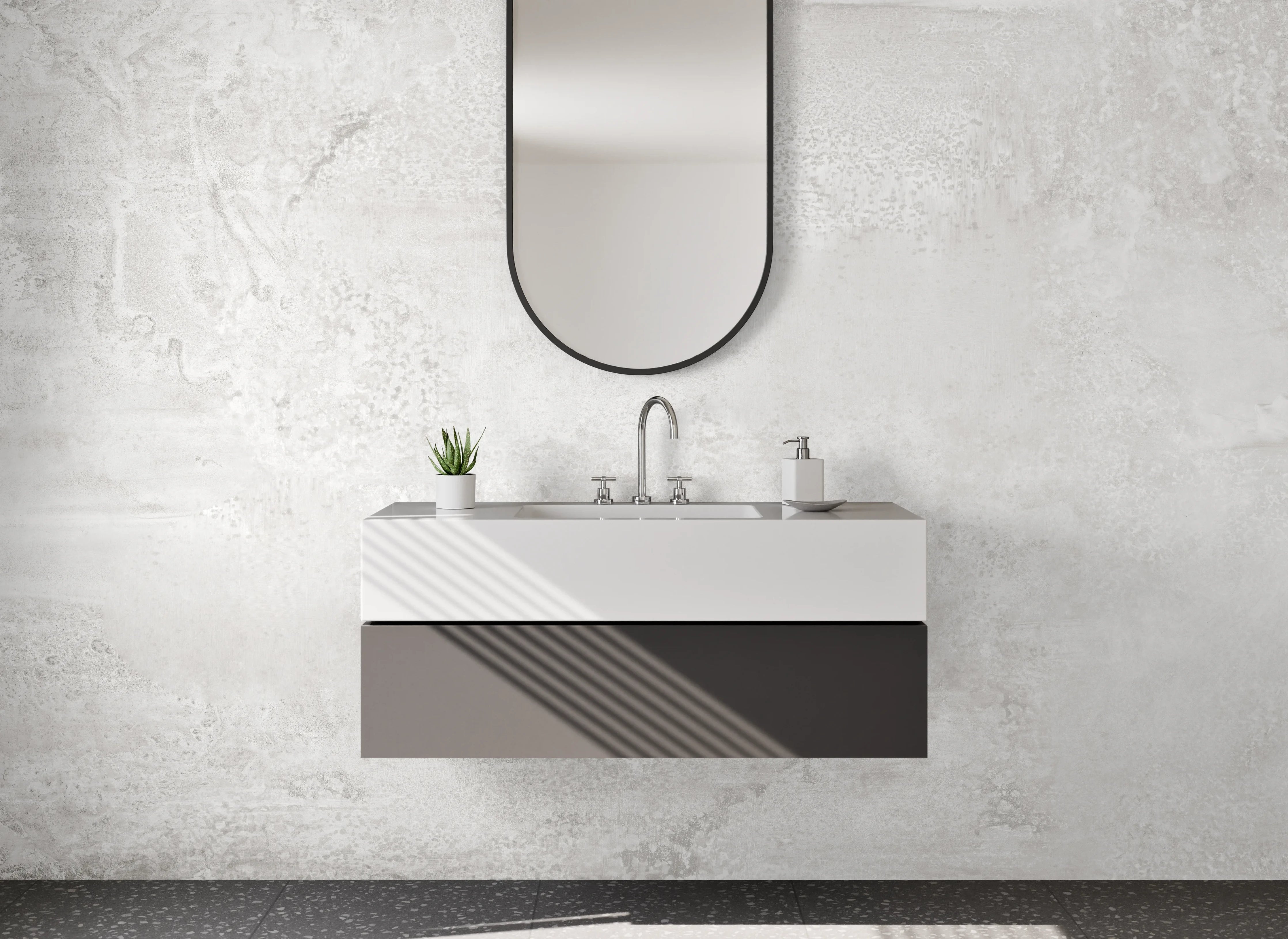 Waschbecken-Rückwand - Helles Betonwand mit leichter Textur