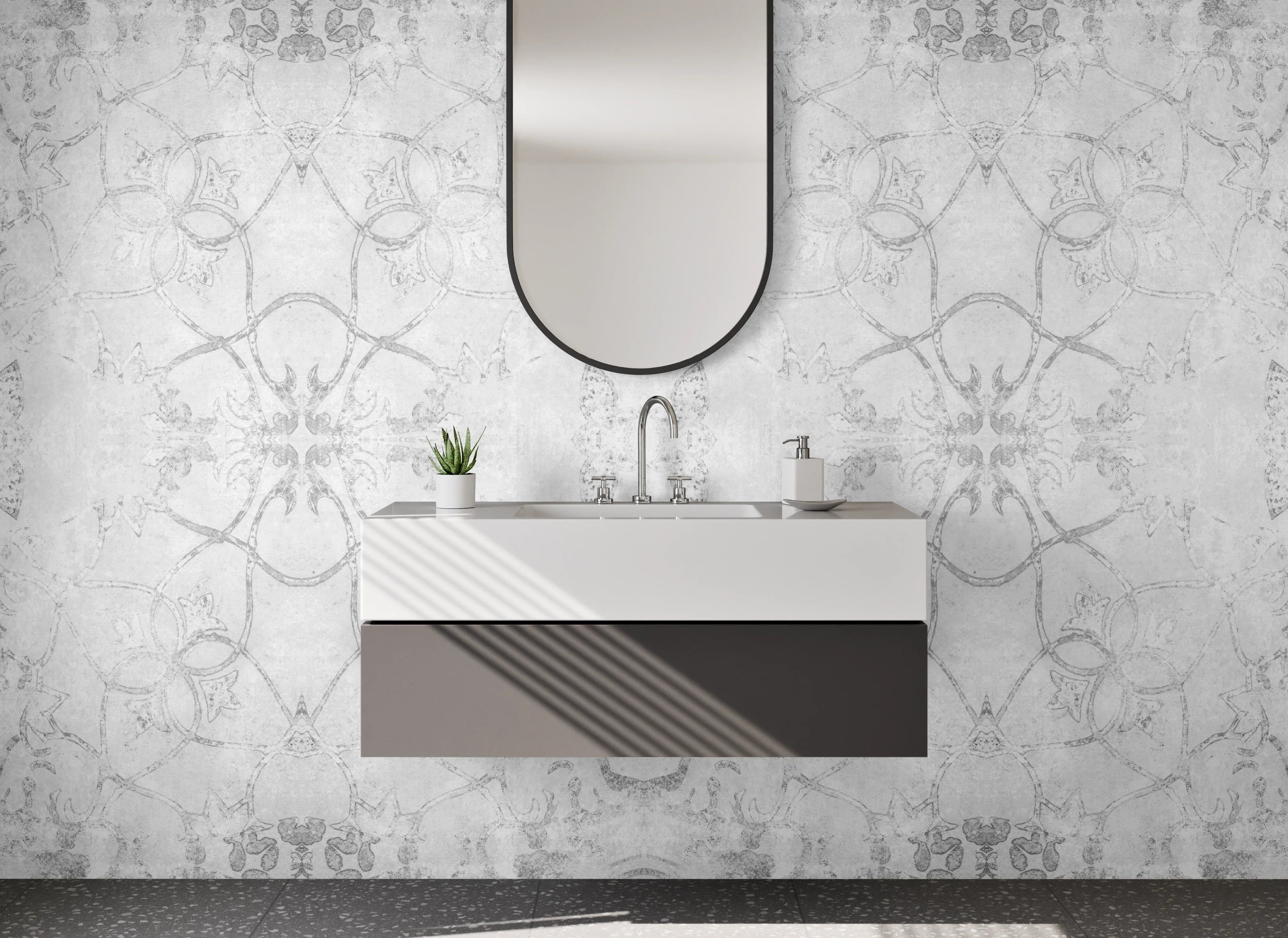 Waschbecken-Rückwand - Helles Grau-Muster_Wandgestaltung