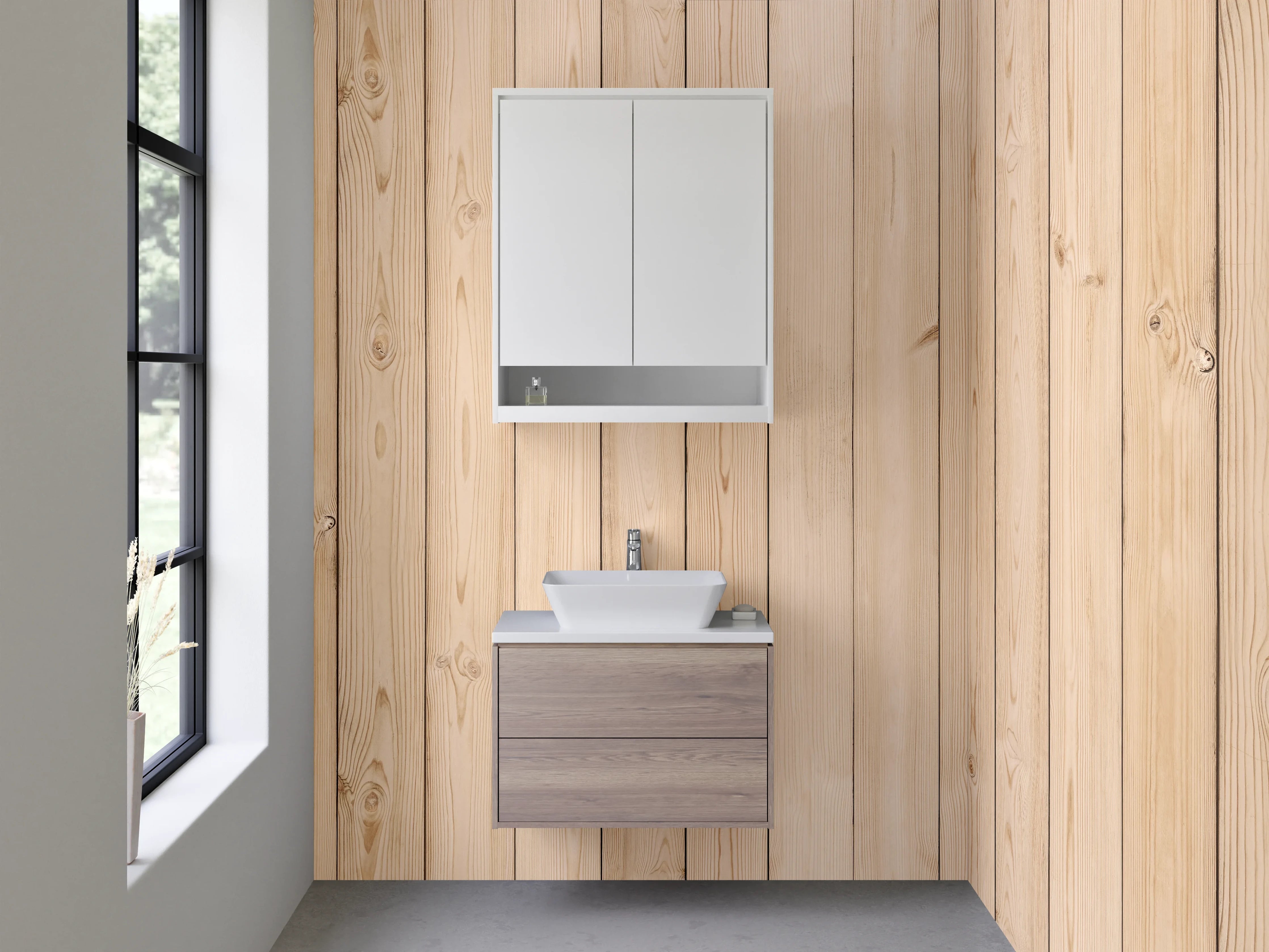 Waschbecken-Rückwand - Helles Holz Paneel Wandoptik